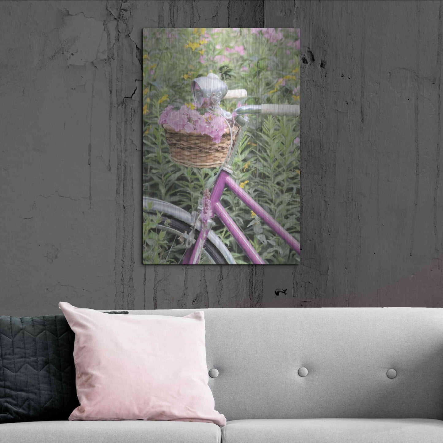 Luxe Metal Art 'Pink Garden Bike' by Lori Deiter, Metal Wall Art,24x36