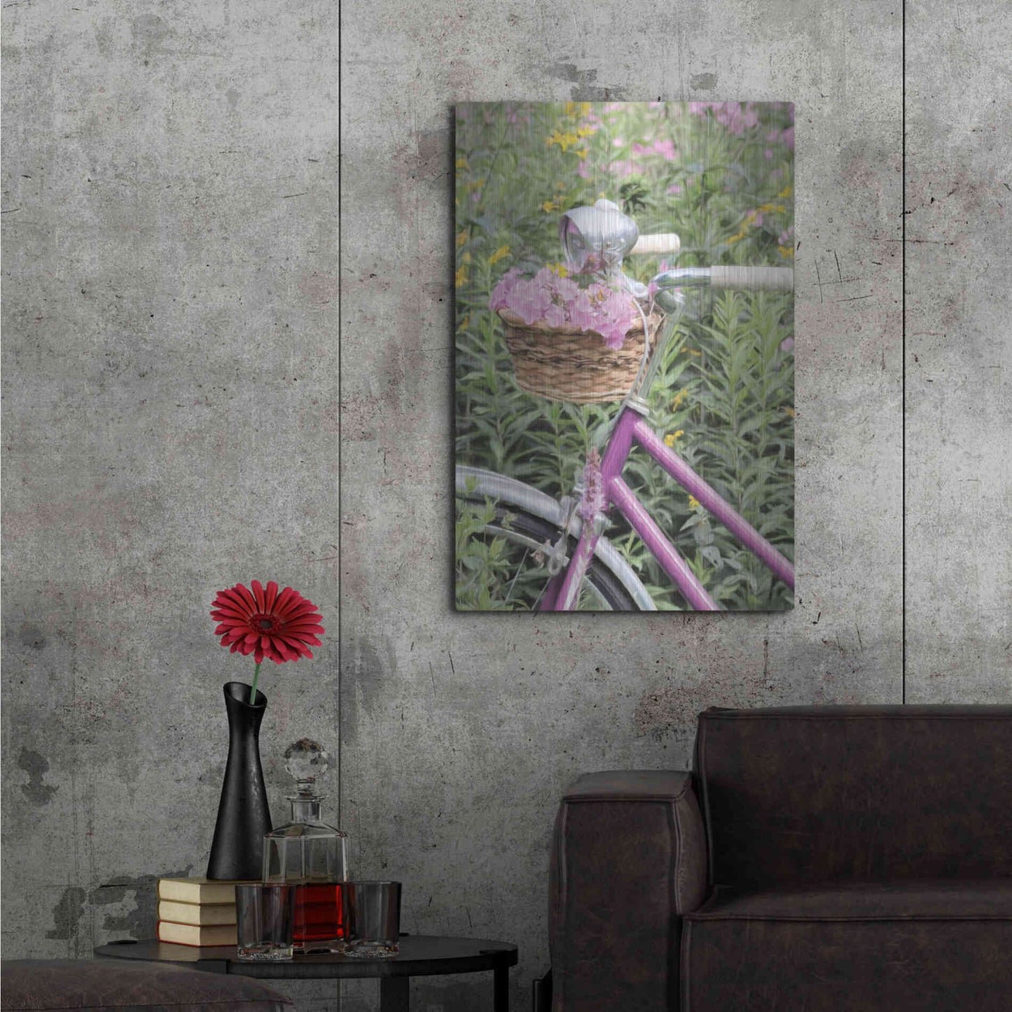 Luxe Metal Art 'Pink Garden Bike' by Lori Deiter, Metal Wall Art,24x36