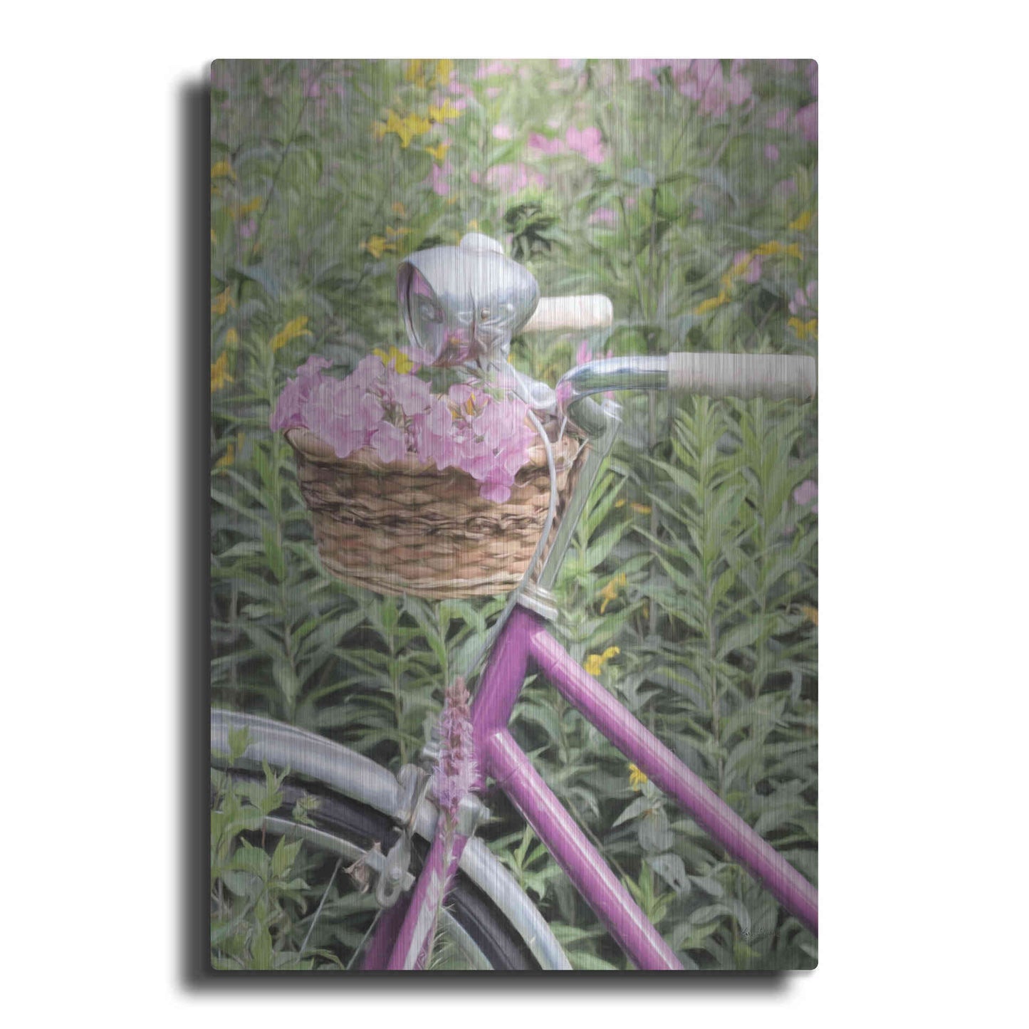 Luxe Metal Art 'Pink Garden Bike' by Lori Deiter, Metal Wall Art