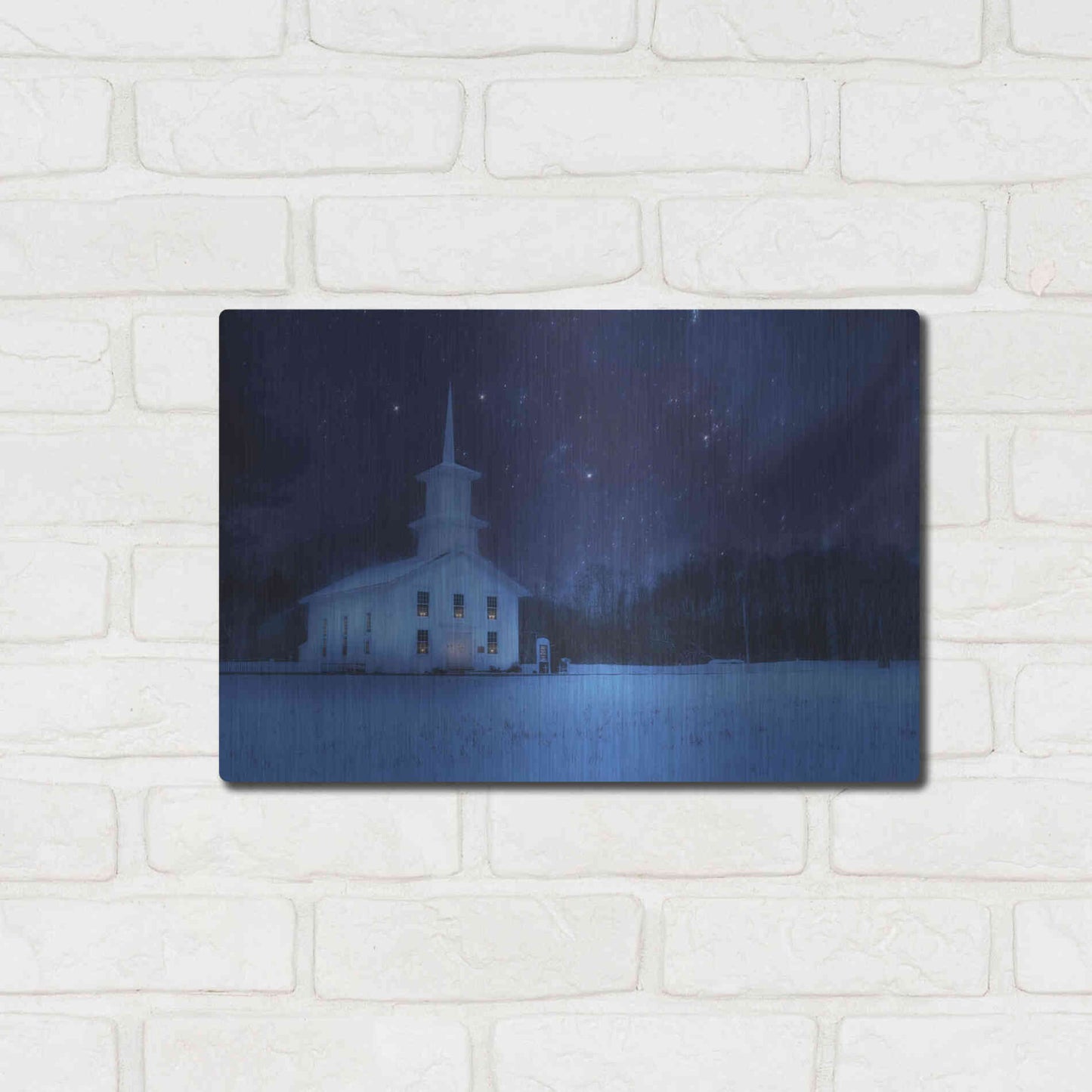 Luxe Metal Art 'Starry Night Church' by Lori Deiter, Metal Wall Art,16x12