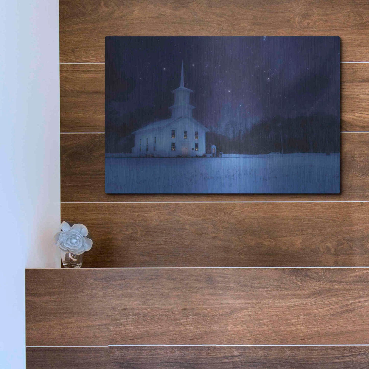 Luxe Metal Art 'Starry Night Church' by Lori Deiter, Metal Wall Art,16x12