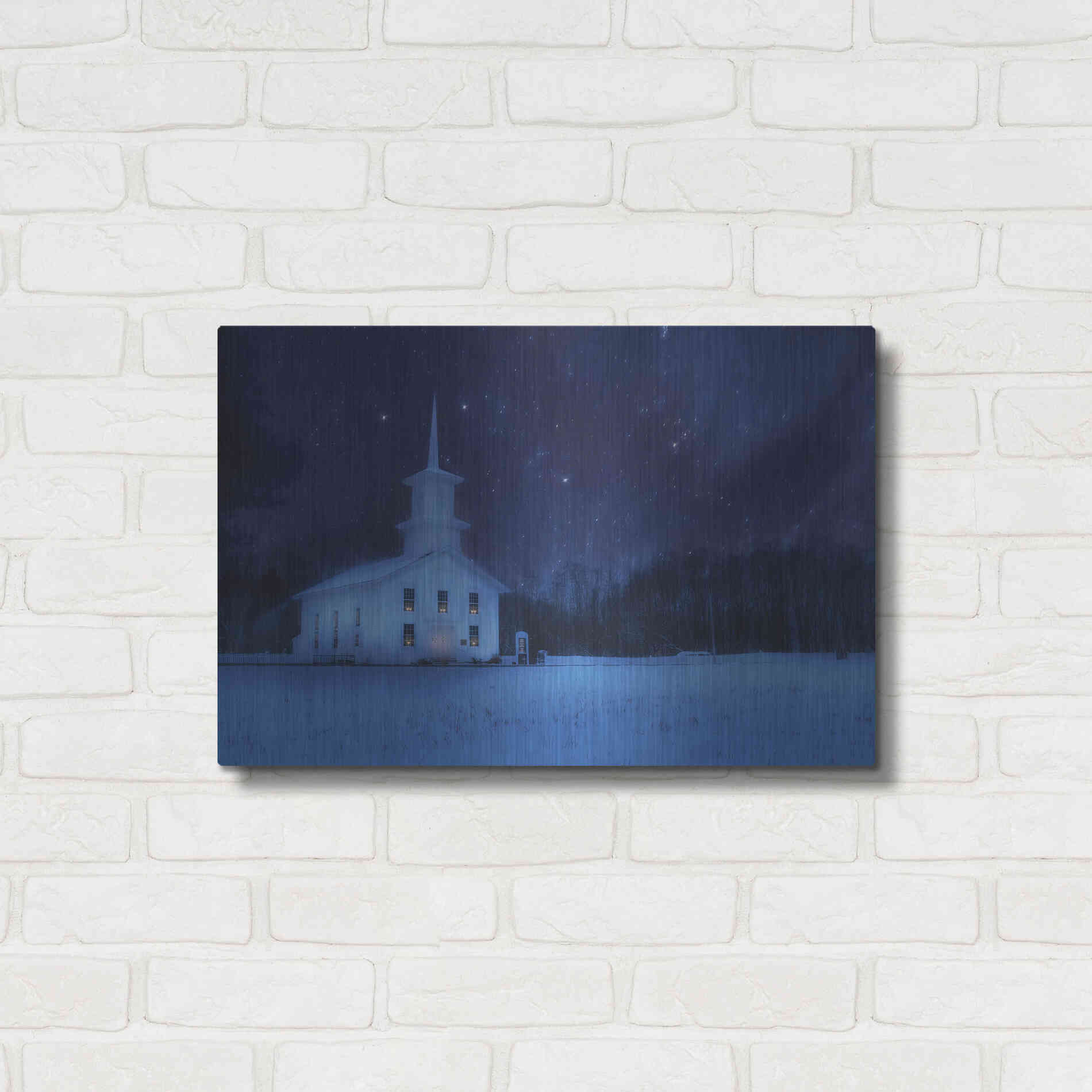 Luxe Metal Art 'Starry Night Church' by Lori Deiter, Metal Wall Art,24x16