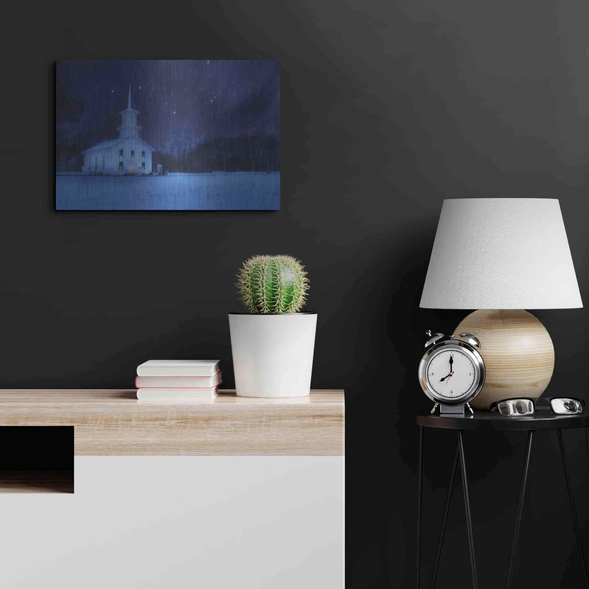 Luxe Metal Art 'Starry Night Church' by Lori Deiter, Metal Wall Art,24x16