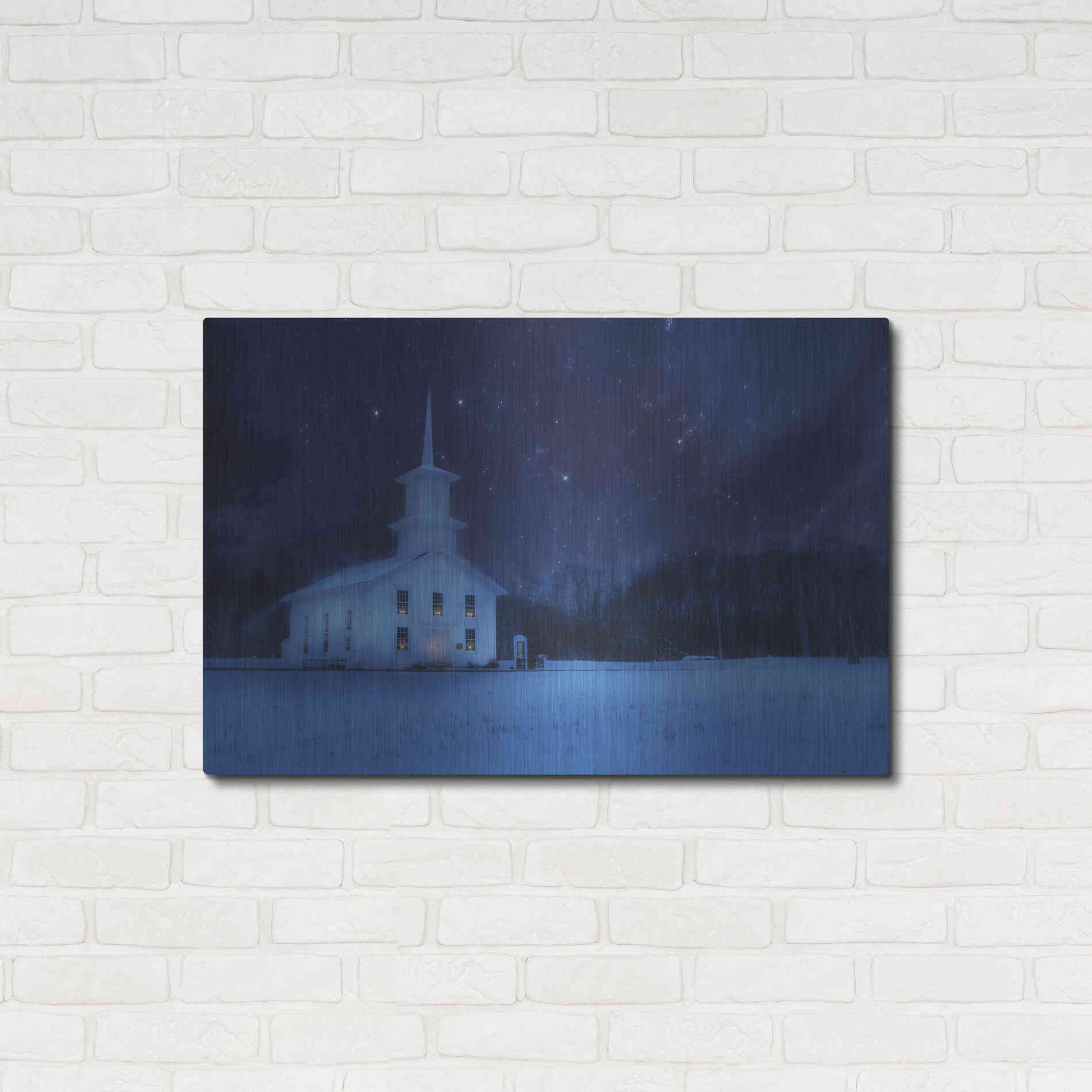 Luxe Metal Art 'Starry Night Church' by Lori Deiter, Metal Wall Art,36x24