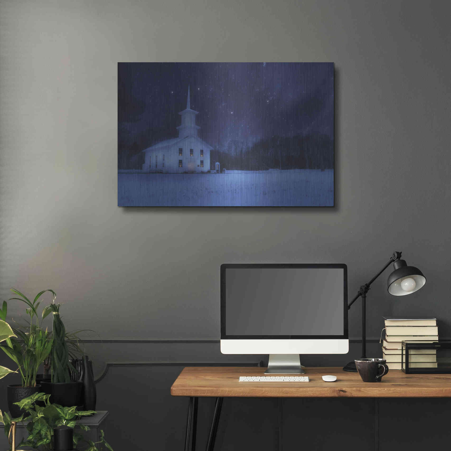 Luxe Metal Art 'Starry Night Church' by Lori Deiter, Metal Wall Art,36x24