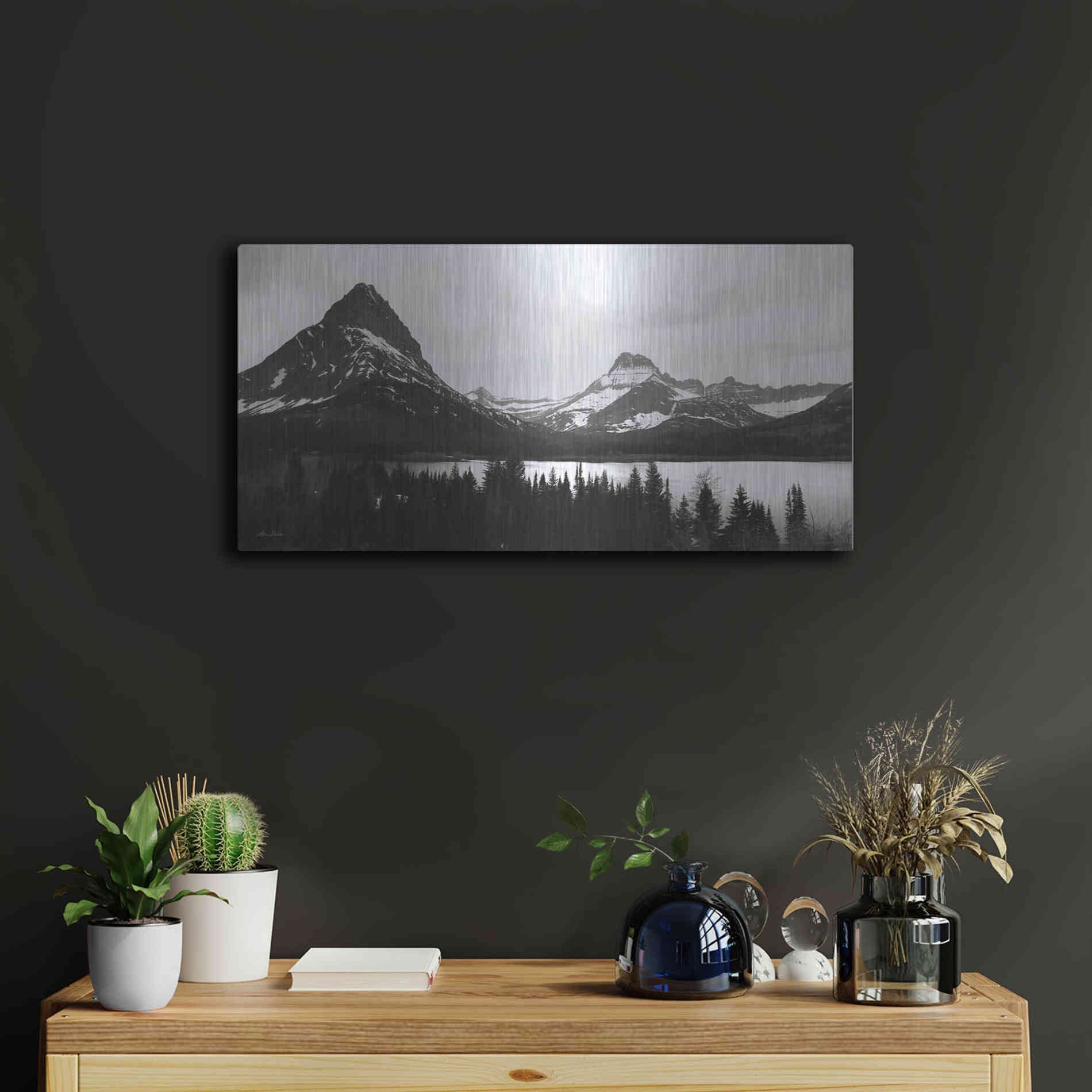 Luxe Metal Art 'Swiftcurrent Lake' by Lori Deiter, Metal Wall Art,24x12
