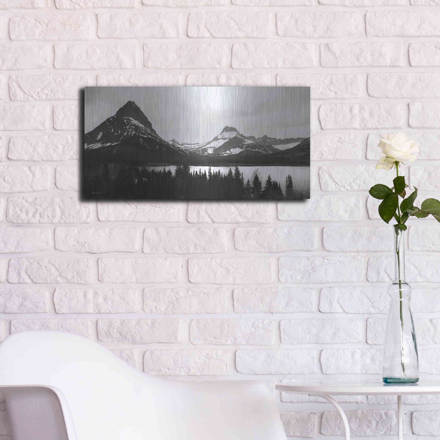 Luxe Metal Art 'Swiftcurrent Lake' by Lori Deiter, Metal Wall Art,24x12