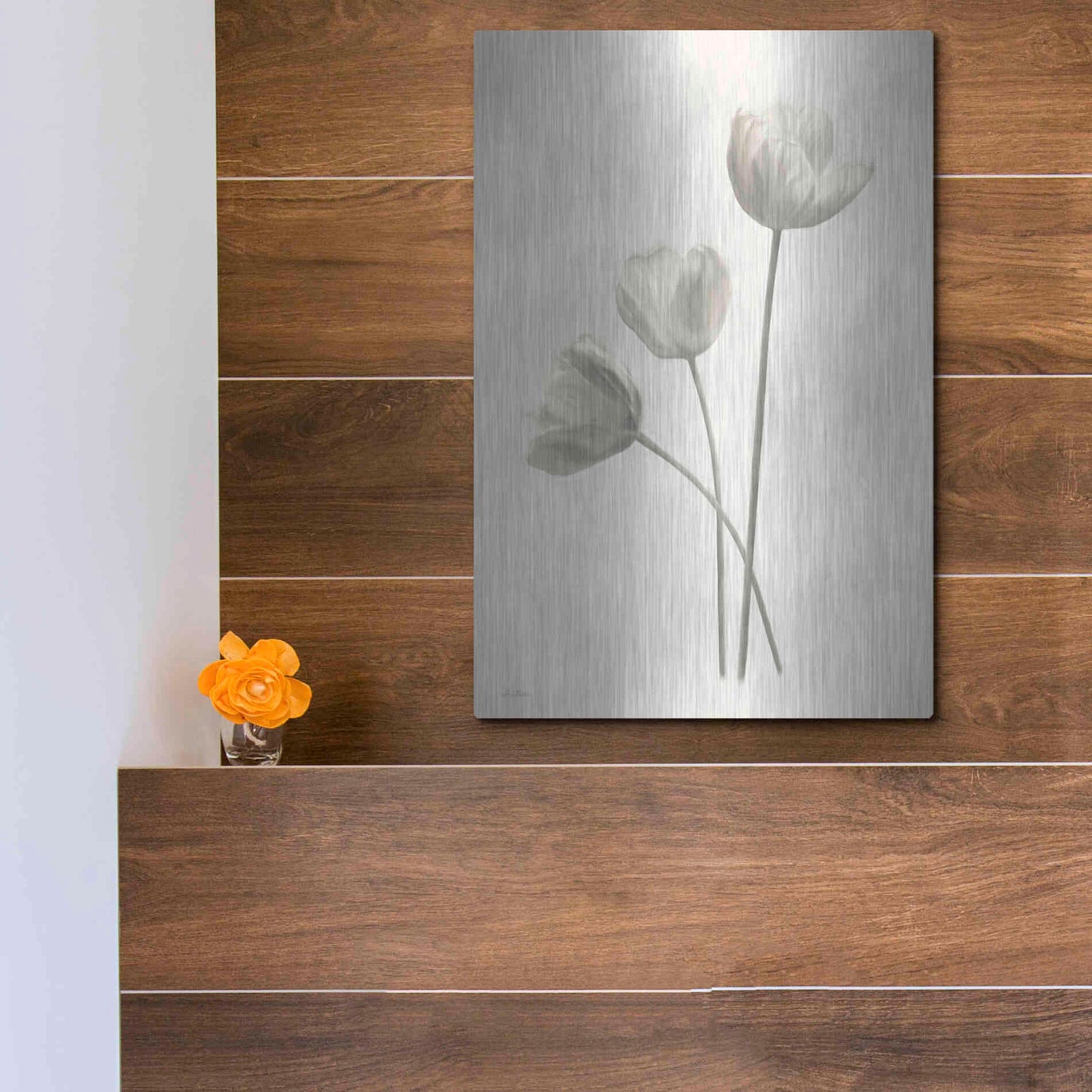 Luxe Metal Art 'Bleached Tulips I' by Lori Deiter, Metal Wall Art,12x16