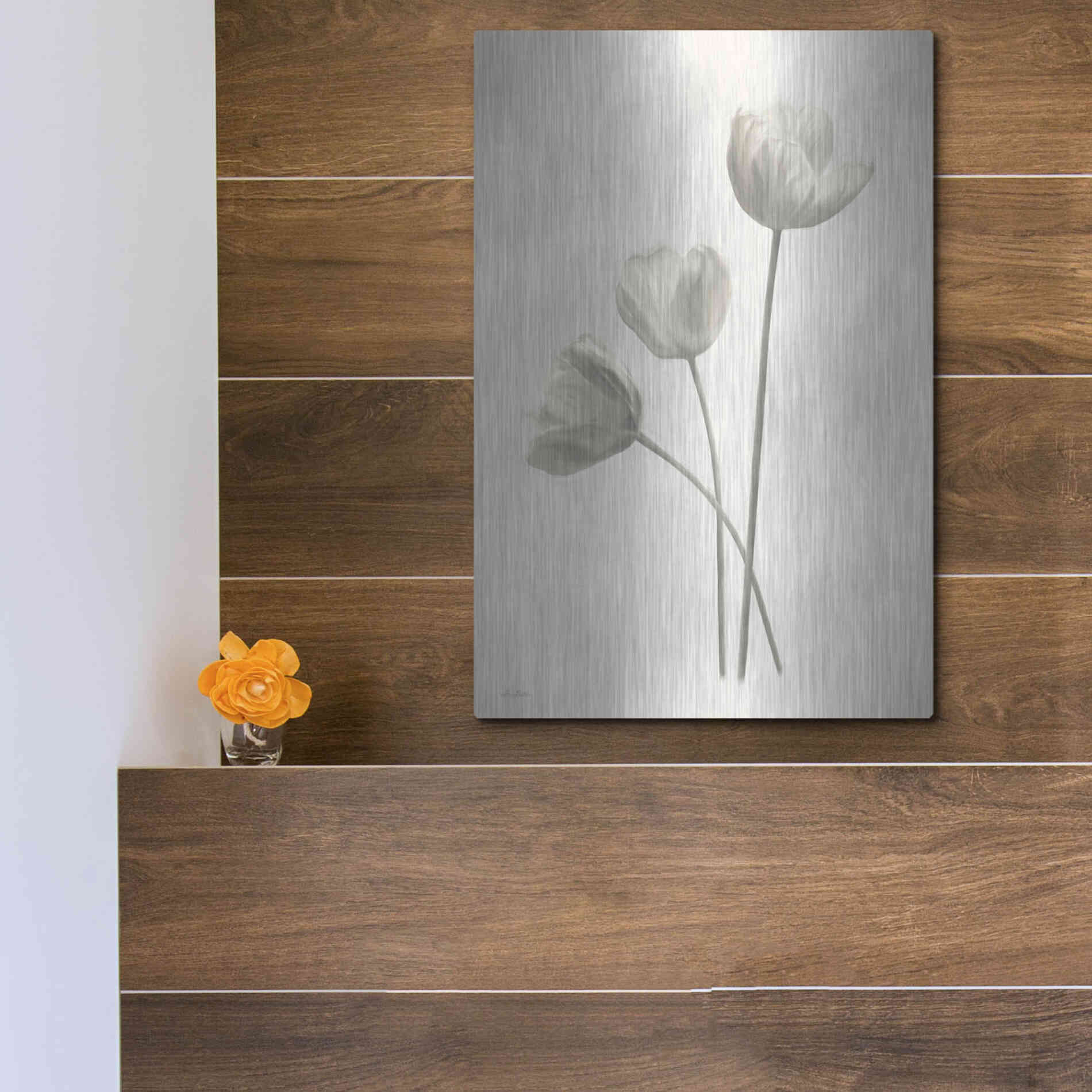 Luxe Metal Art 'Bleached Tulips I' by Lori Deiter, Metal Wall Art,12x16