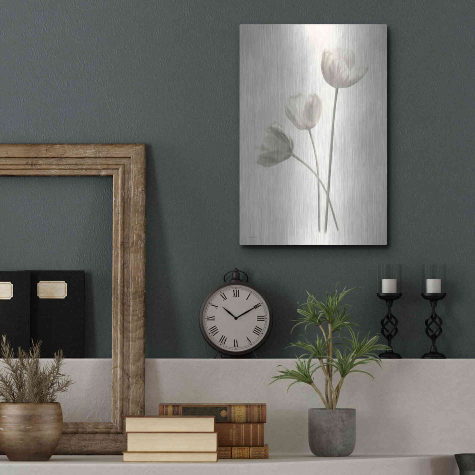 Luxe Metal Art 'Bleached Tulips I' by Lori Deiter, Metal Wall Art,12x16