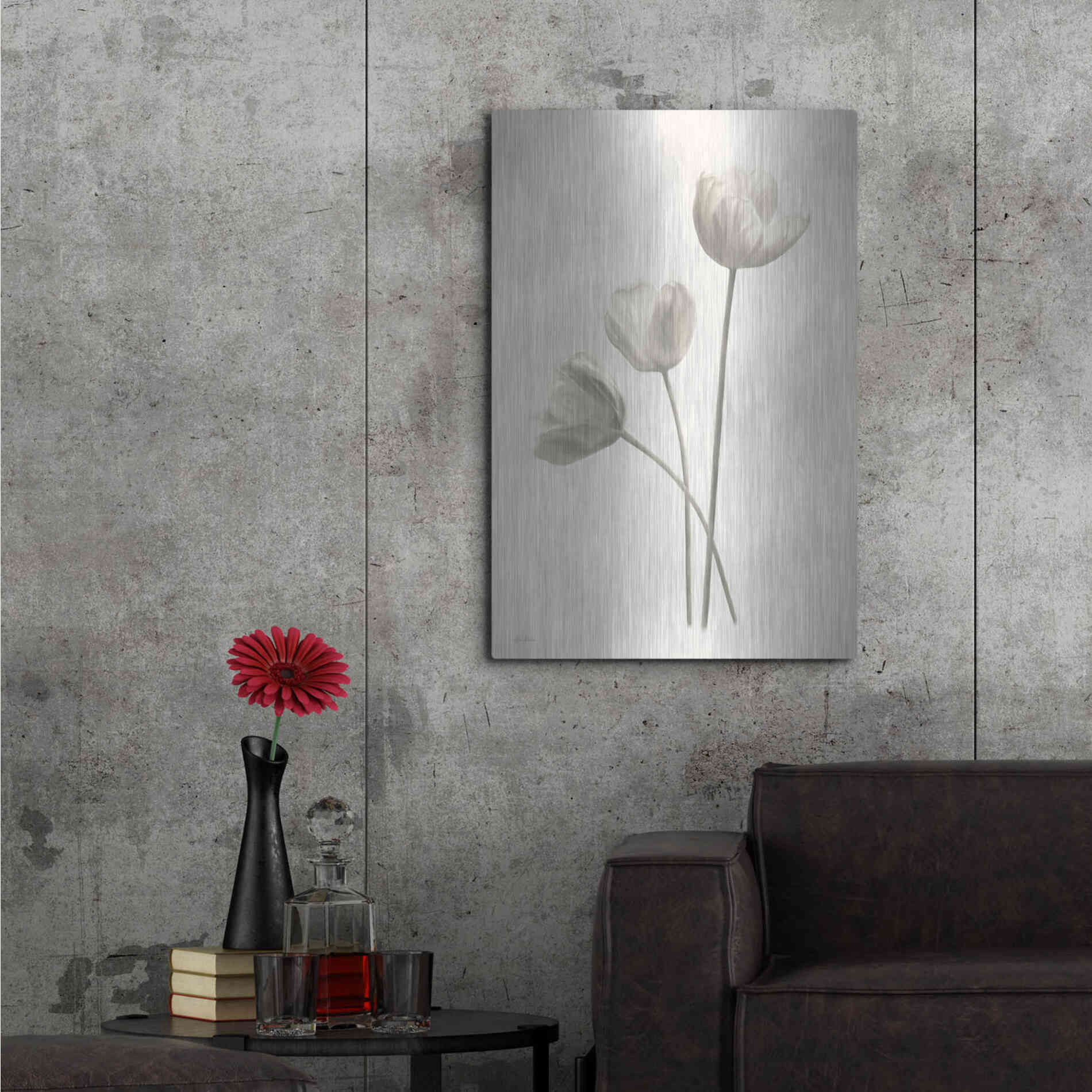 Luxe Metal Art 'Bleached Tulips I' by Lori Deiter, Metal Wall Art,24x36