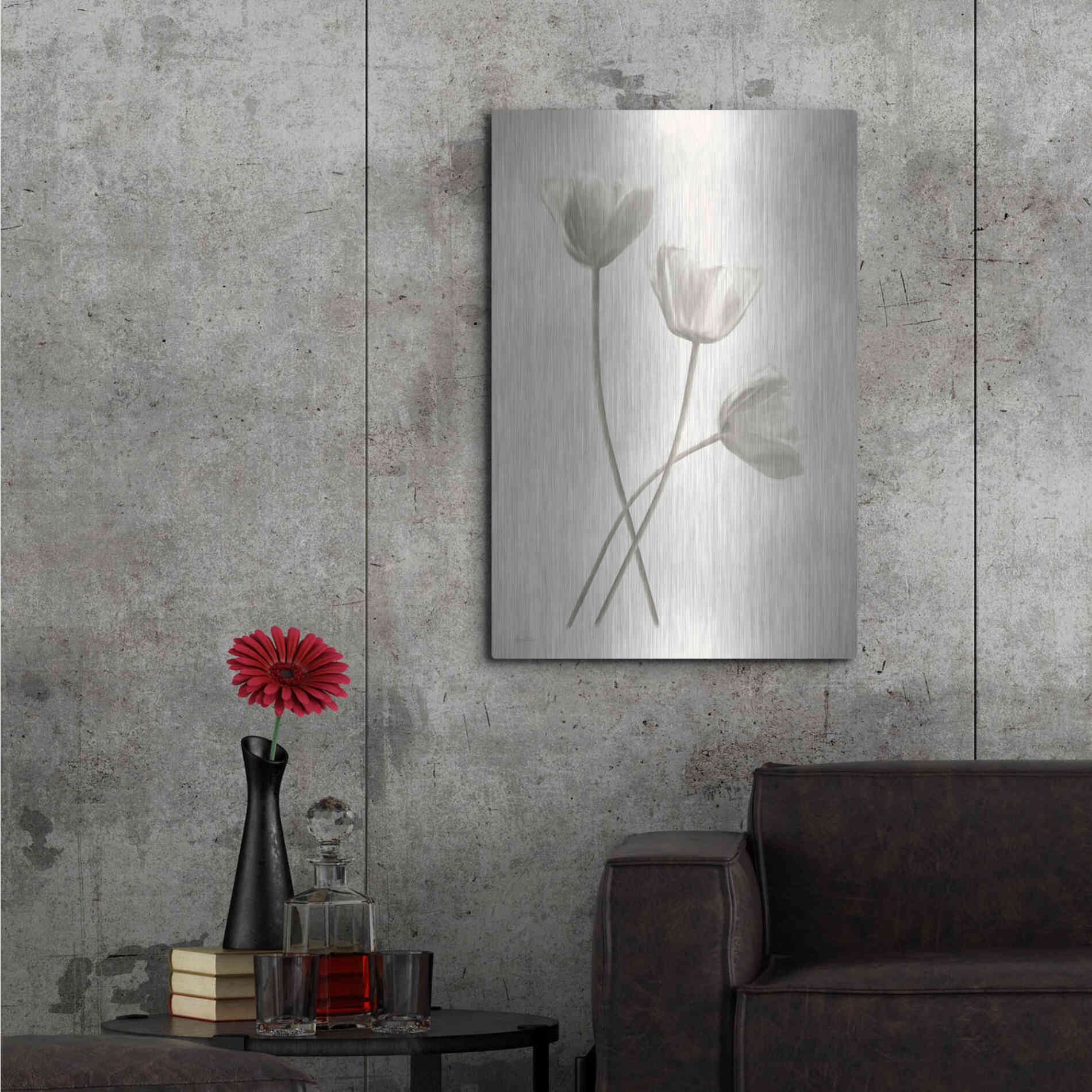 Luxe Metal Art 'Bleached Tulips III' by Lori Deiter, Metal Wall Art,24x36