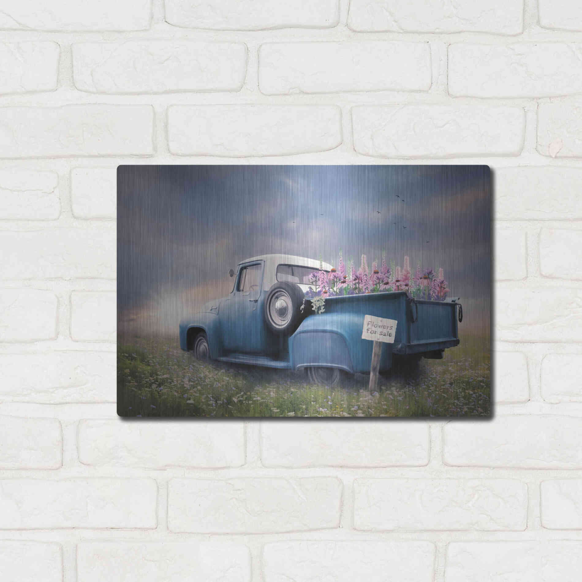 Luxe Metal Art 'Blue Ford with Foxglove Flowers' by Lori Deiter, Metal Wall Art,16x12