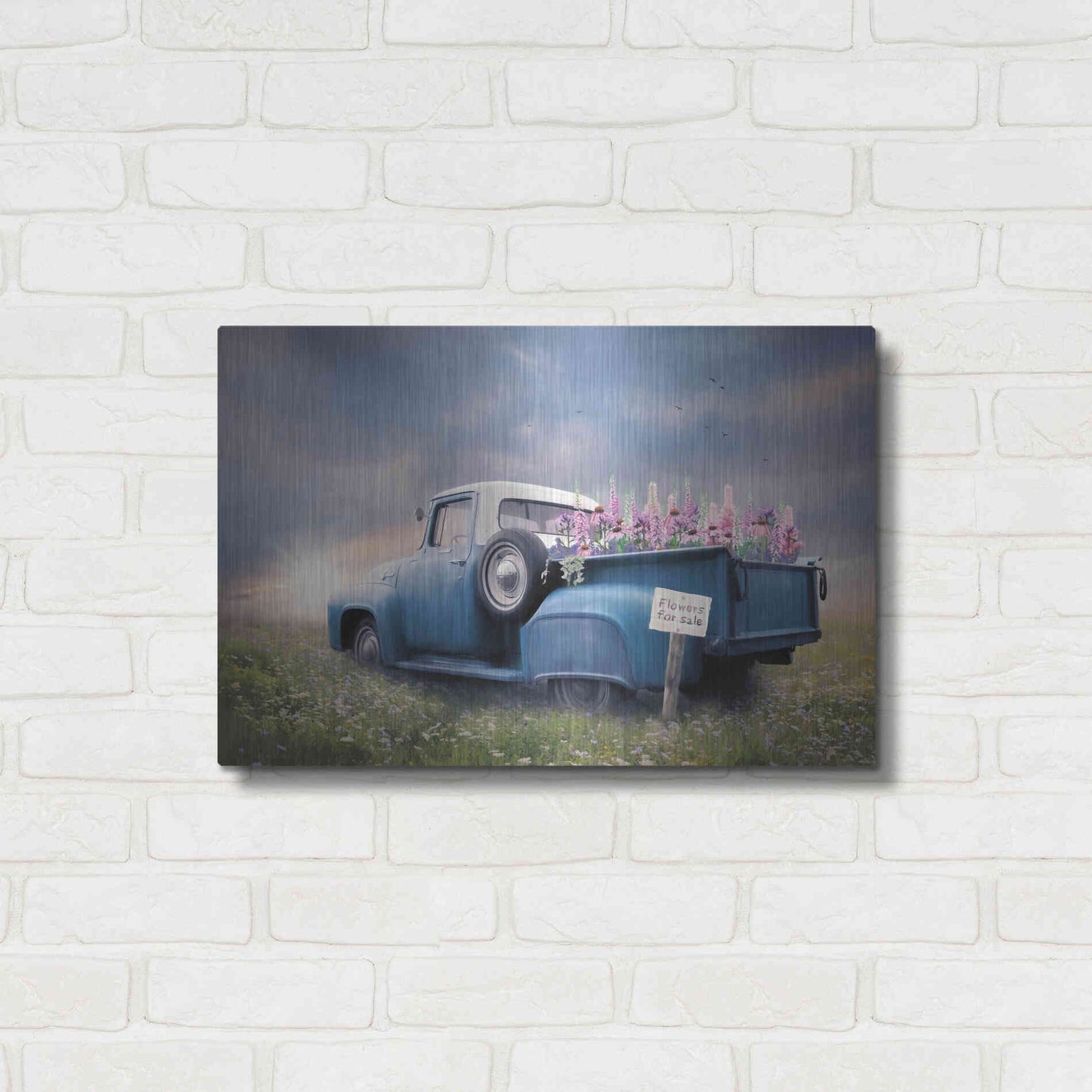 Luxe Metal Art 'Blue Ford with Foxglove Flowers' by Lori Deiter, Metal Wall Art,24x16