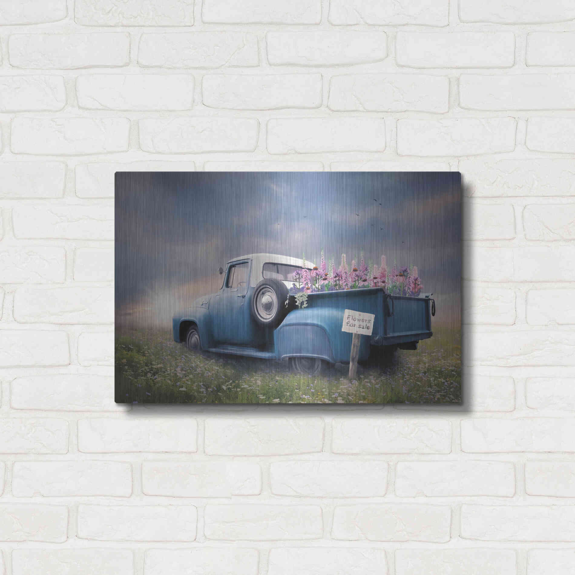 Luxe Metal Art 'Blue Ford with Foxglove Flowers' by Lori Deiter, Metal Wall Art,24x16