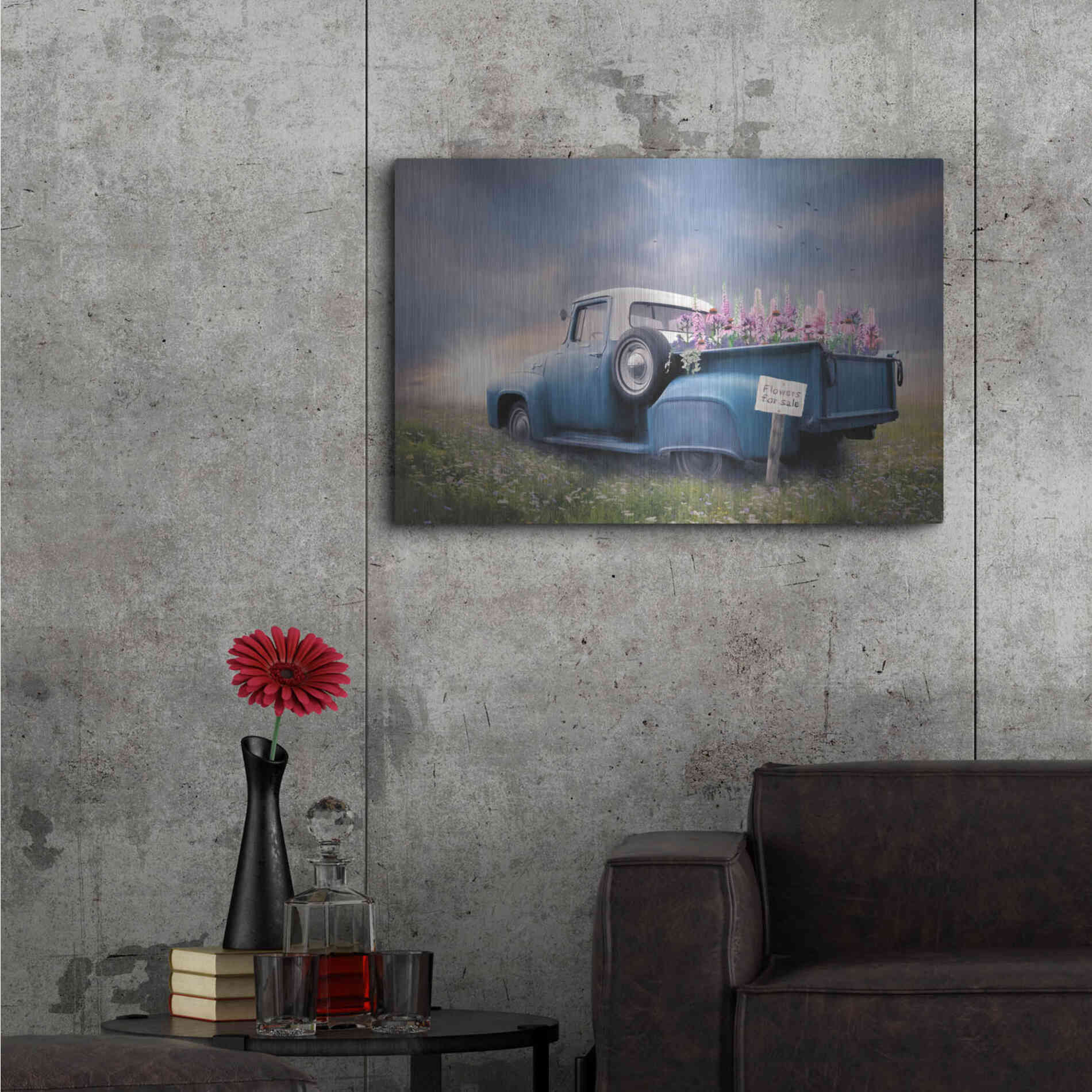 Luxe Metal Art 'Blue Ford with Foxglove Flowers' by Lori Deiter, Metal Wall Art,36x24