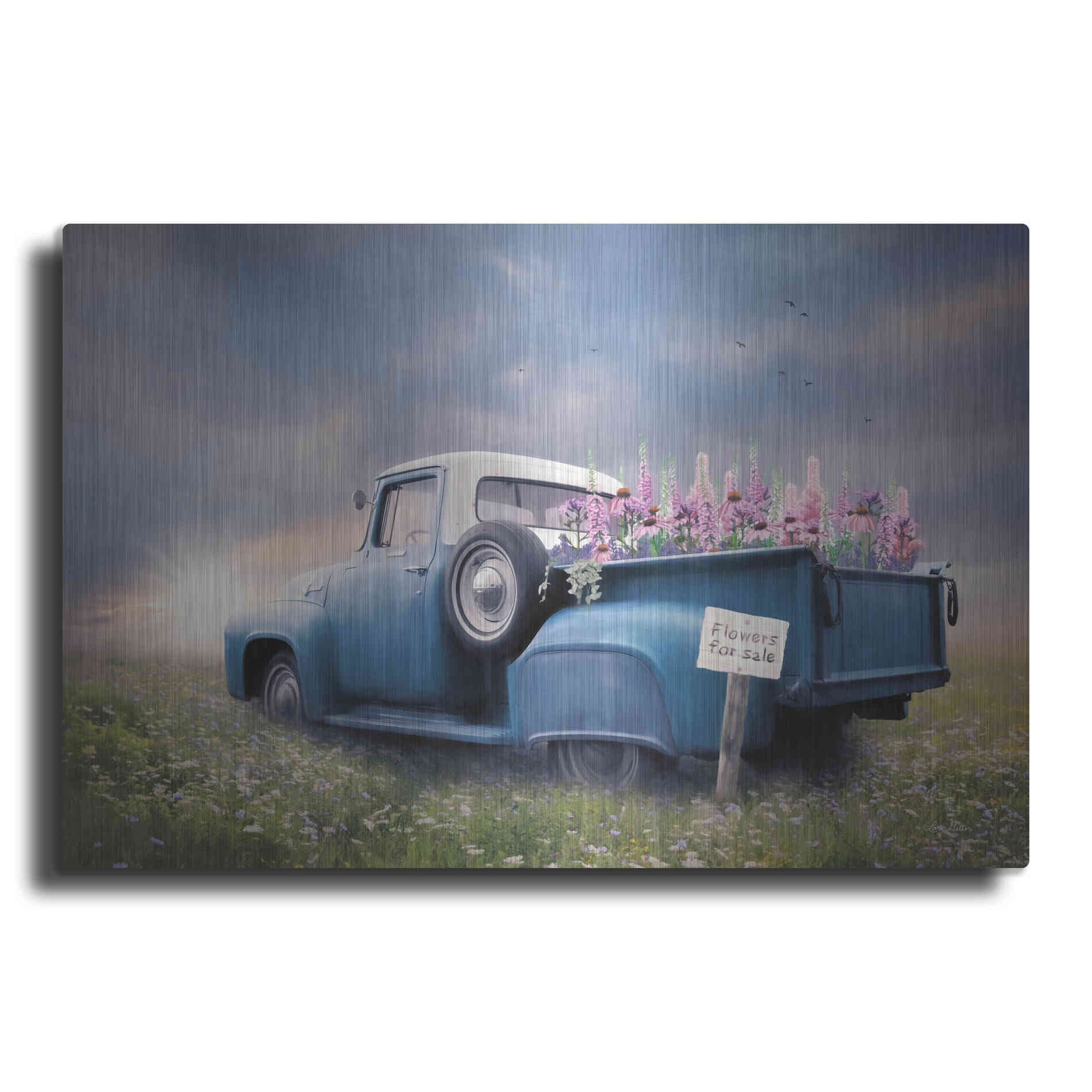 Luxe Metal Art 'Blue Ford with Foxglove Flowers' by Lori Deiter, Metal Wall Art