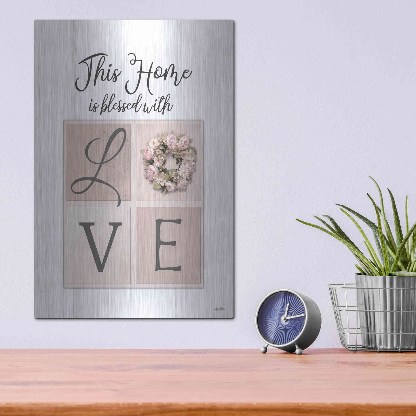 Luxe Metal Art 'This Home is Bless with Love' by Lori Deiter, Metal Wall Art,12x16