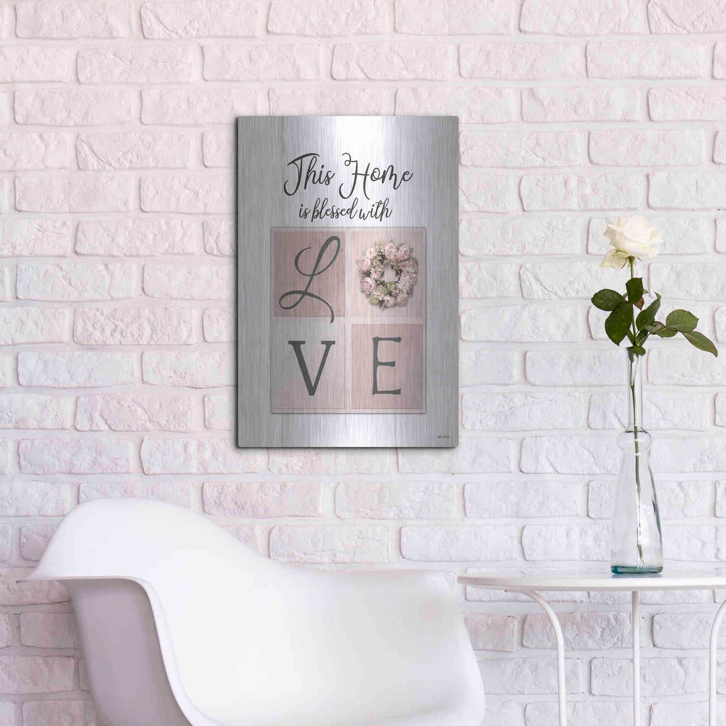 Luxe Metal Art 'This Home is Bless with Love' by Lori Deiter, Metal Wall Art,16x24