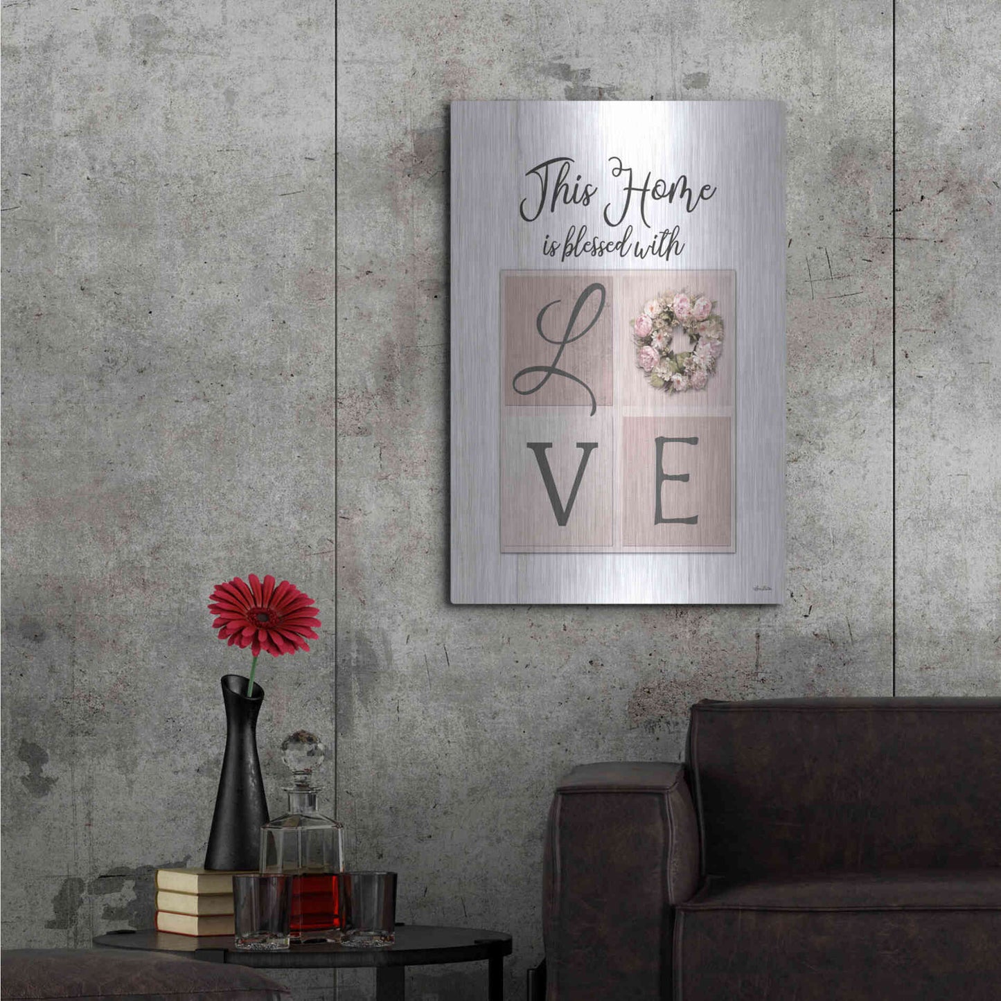 Luxe Metal Art 'This Home is Bless with Love' by Lori Deiter, Metal Wall Art,24x36