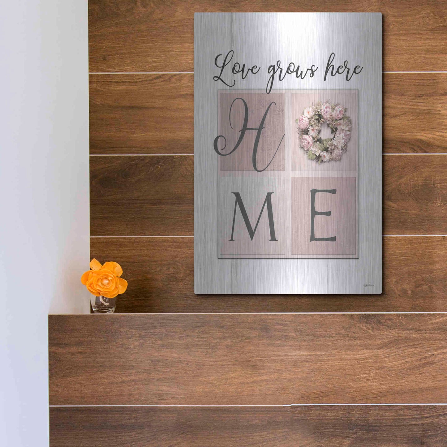 Luxe Metal Art 'Love Grows Here Home' by Lori Deiter, Metal Wall Art,12x16