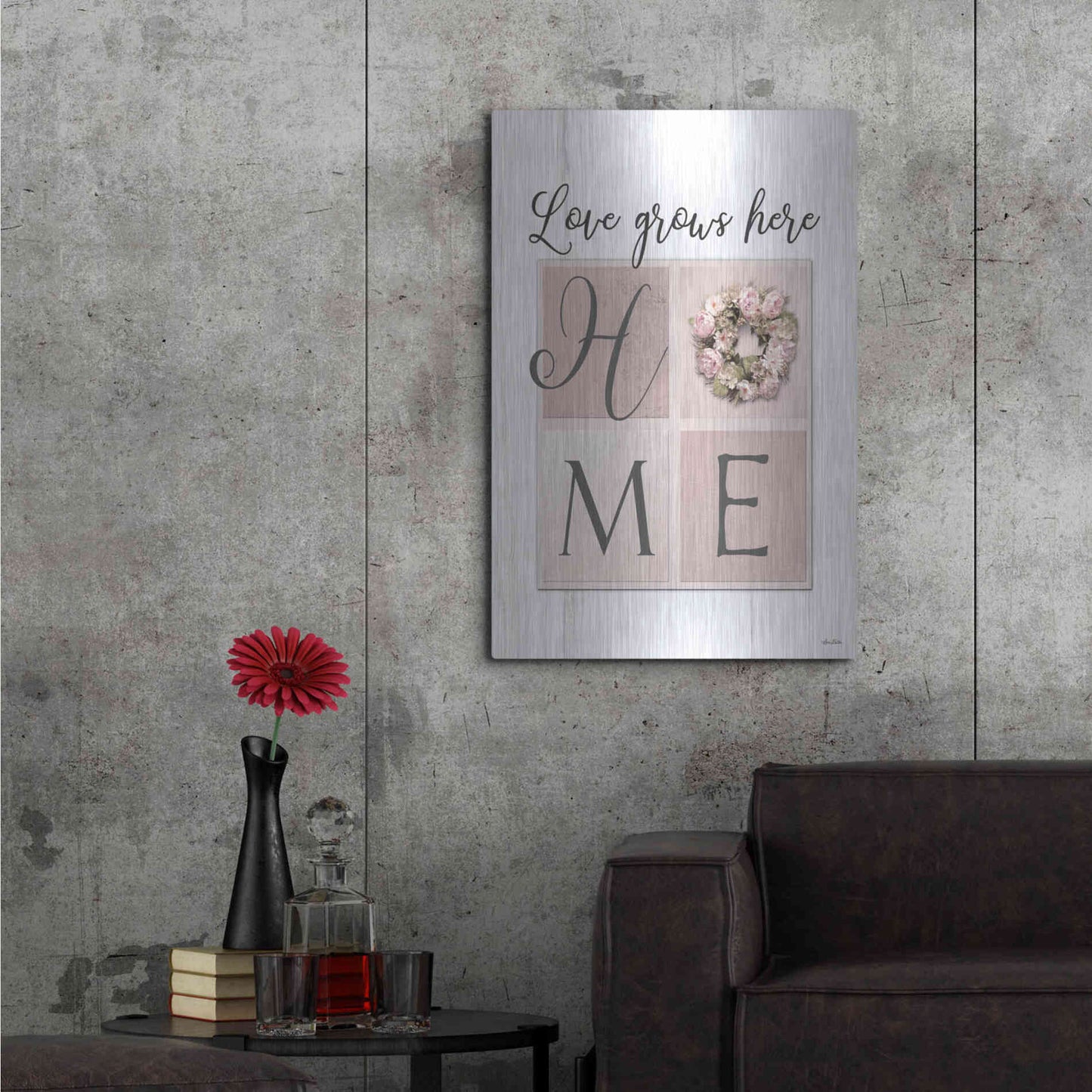 Luxe Metal Art 'Love Grows Here Home' by Lori Deiter, Metal Wall Art,24x36