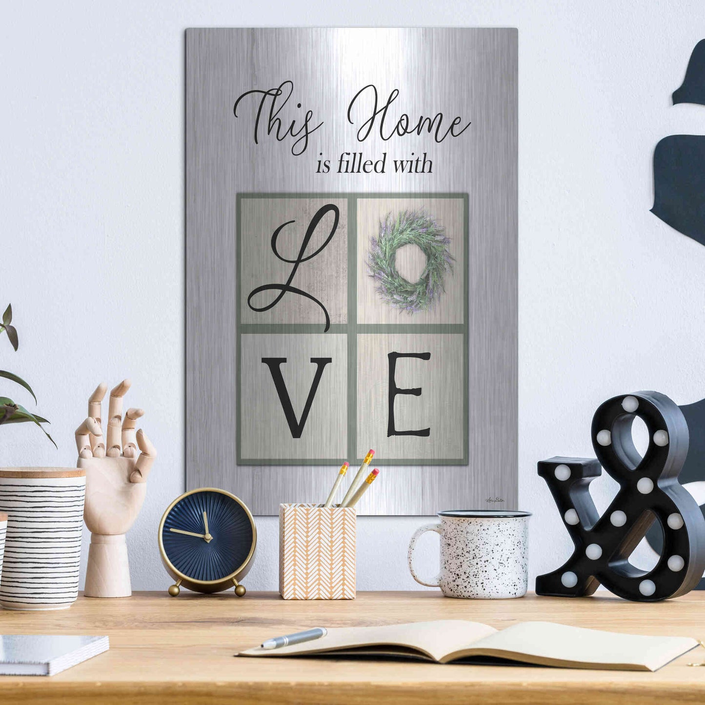Luxe Metal Art 'This Home is Filled with Love' by Lori Deiter, Metal Wall Art,12x16