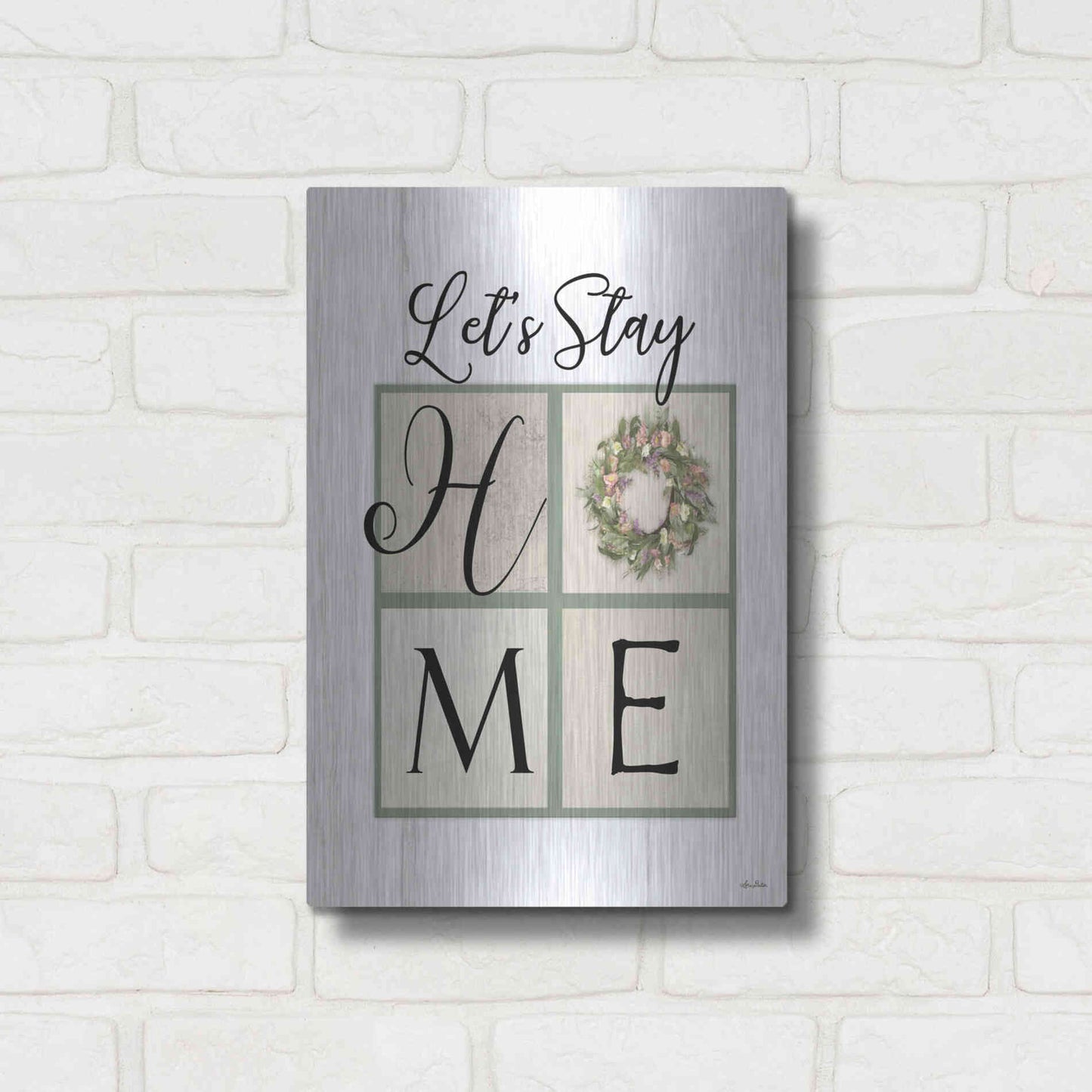 Luxe Metal Art 'Let's Stay Home' by Lori Deiter, Metal Wall Art,12x16