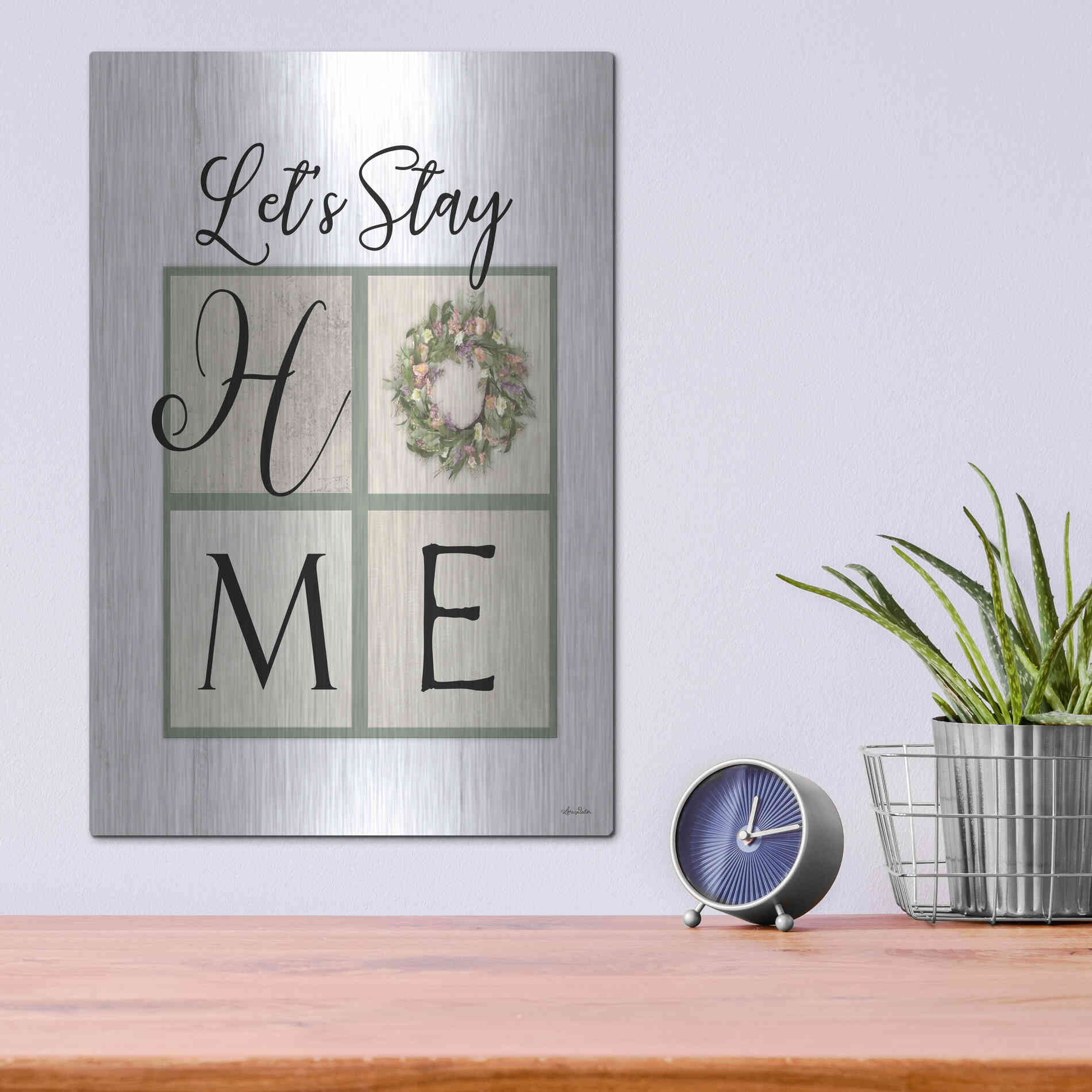 Luxe Metal Art 'Let's Stay Home' by Lori Deiter, Metal Wall Art,12x16