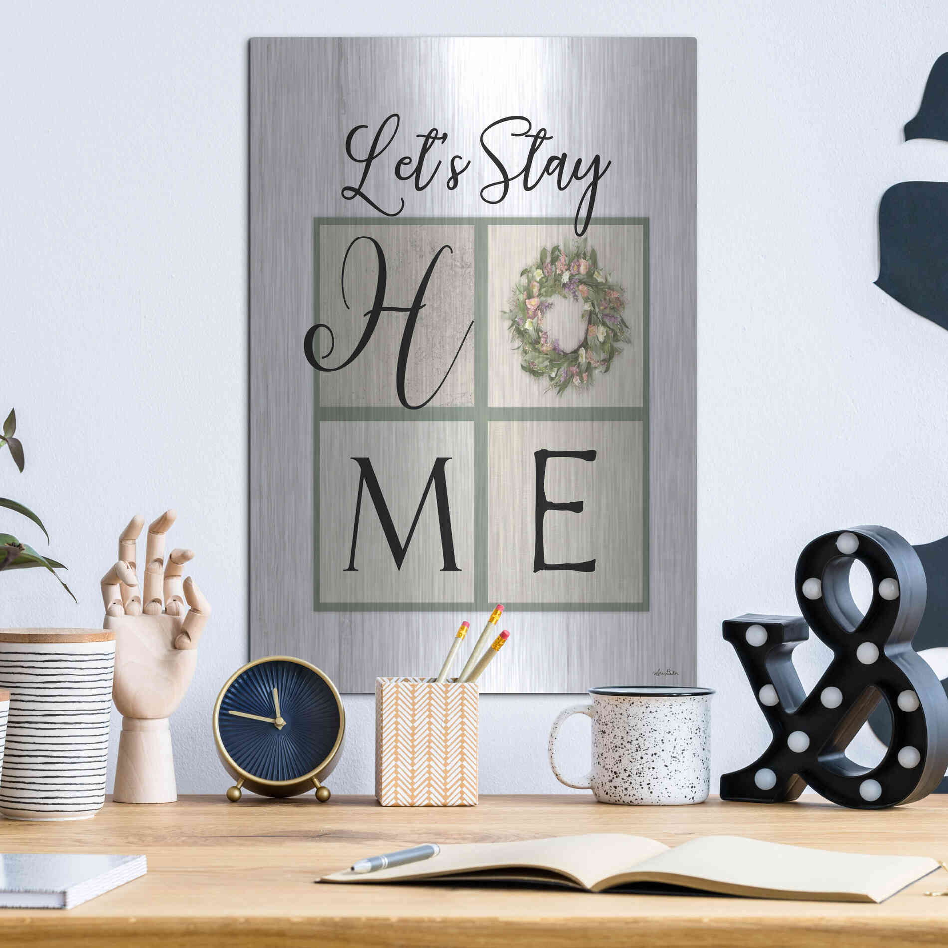 Luxe Metal Art 'Let's Stay Home' by Lori Deiter, Metal Wall Art,12x16