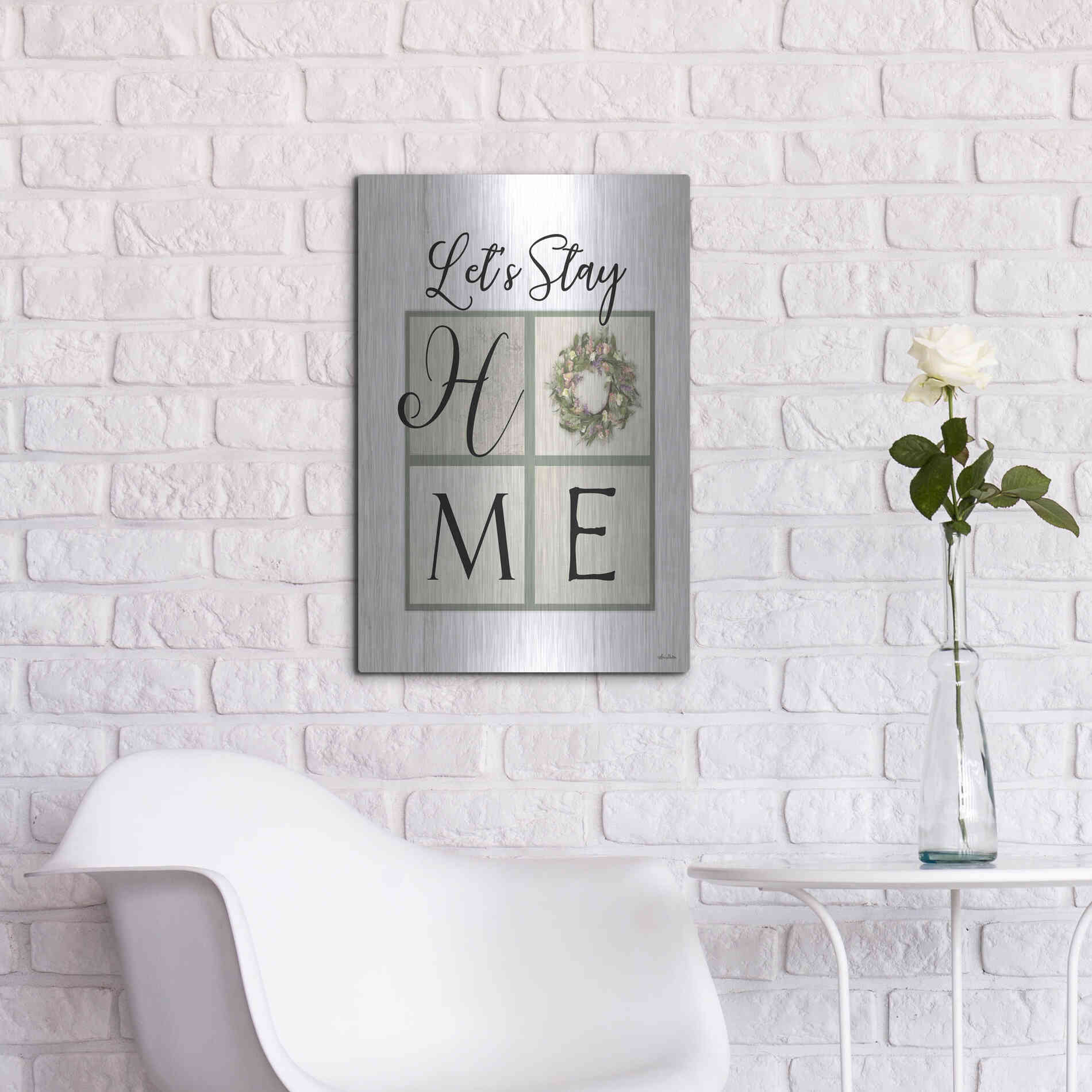 Luxe Metal Art 'Let's Stay Home' by Lori Deiter, Metal Wall Art,16x24