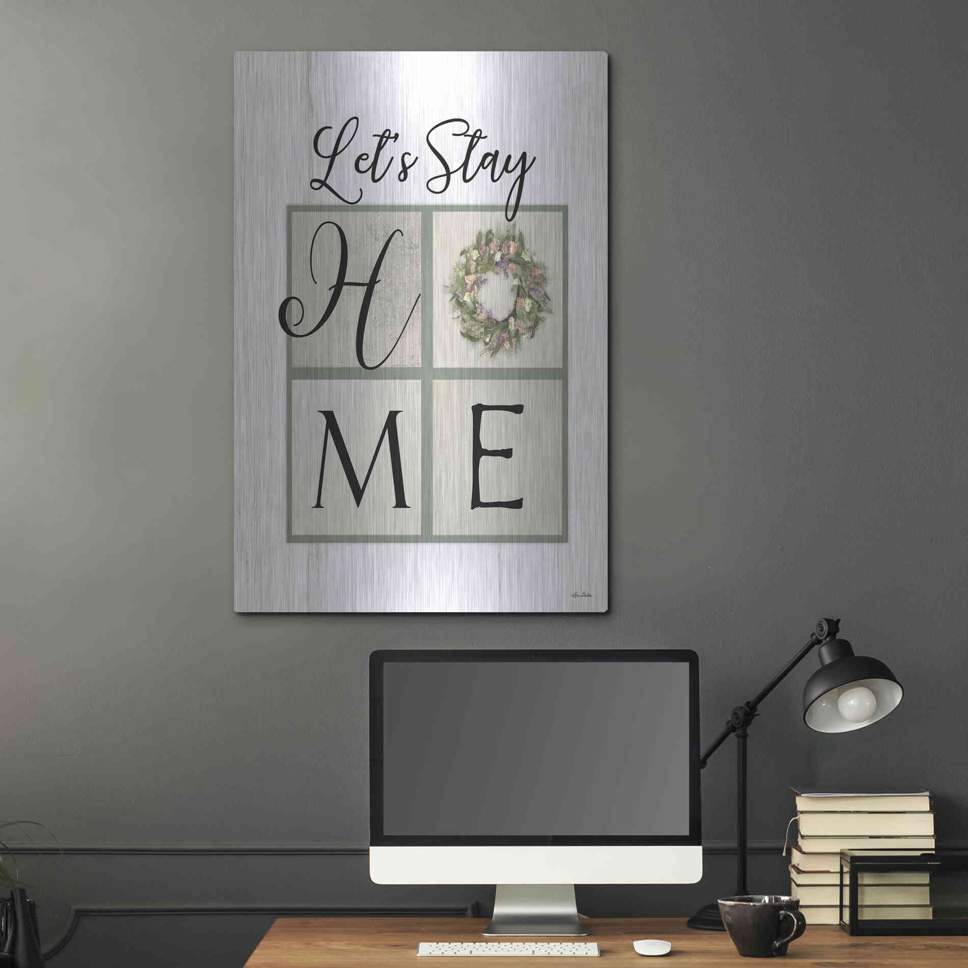 Luxe Metal Art 'Let's Stay Home' by Lori Deiter, Metal Wall Art,24x36