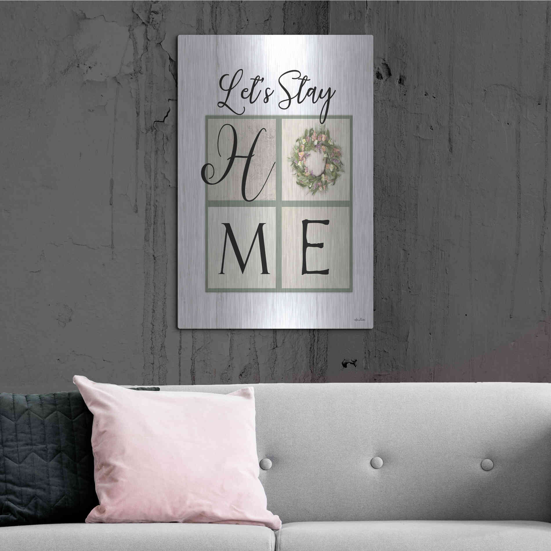 Luxe Metal Art 'Let's Stay Home' by Lori Deiter, Metal Wall Art,24x36