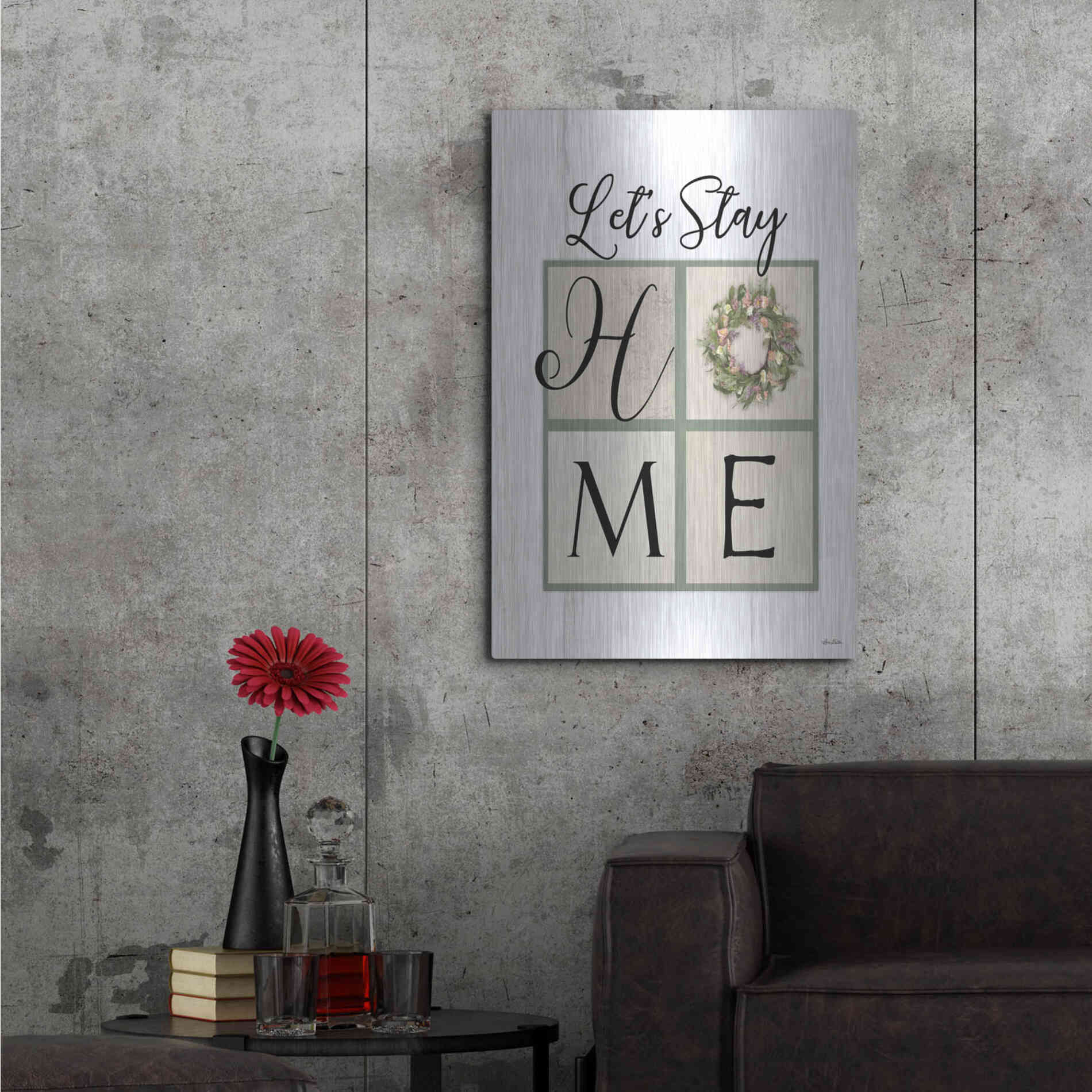 Luxe Metal Art 'Let's Stay Home' by Lori Deiter, Metal Wall Art,24x36