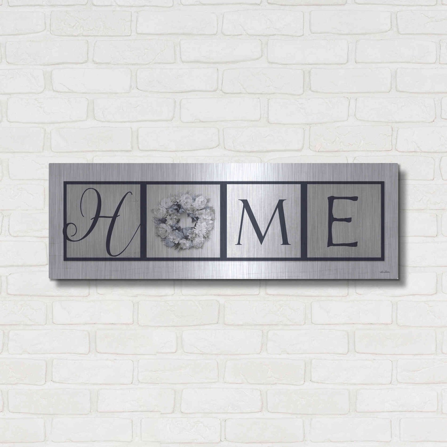 Luxe Metal Art 'Navy Blue Home' by Lori Deiter, Metal Wall Art,36x12