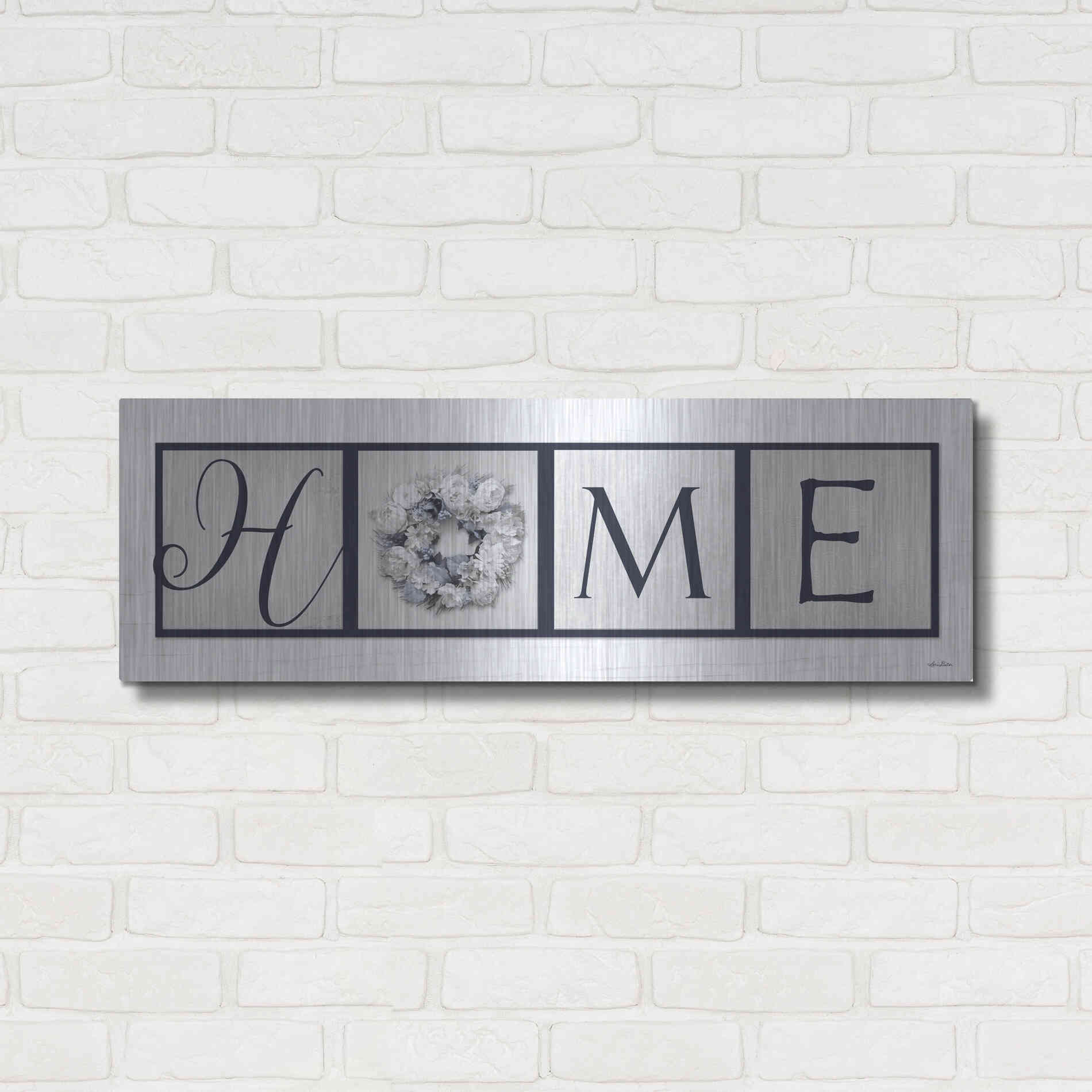 Luxe Metal Art 'Navy Blue Home' by Lori Deiter, Metal Wall Art,36x12