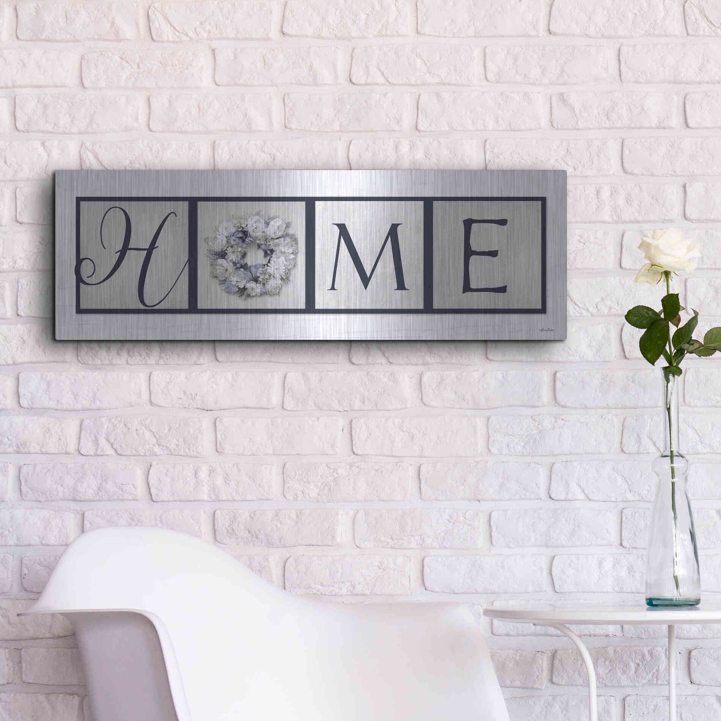 Luxe Metal Art 'Navy Blue Home' by Lori Deiter, Metal Wall Art,36x12