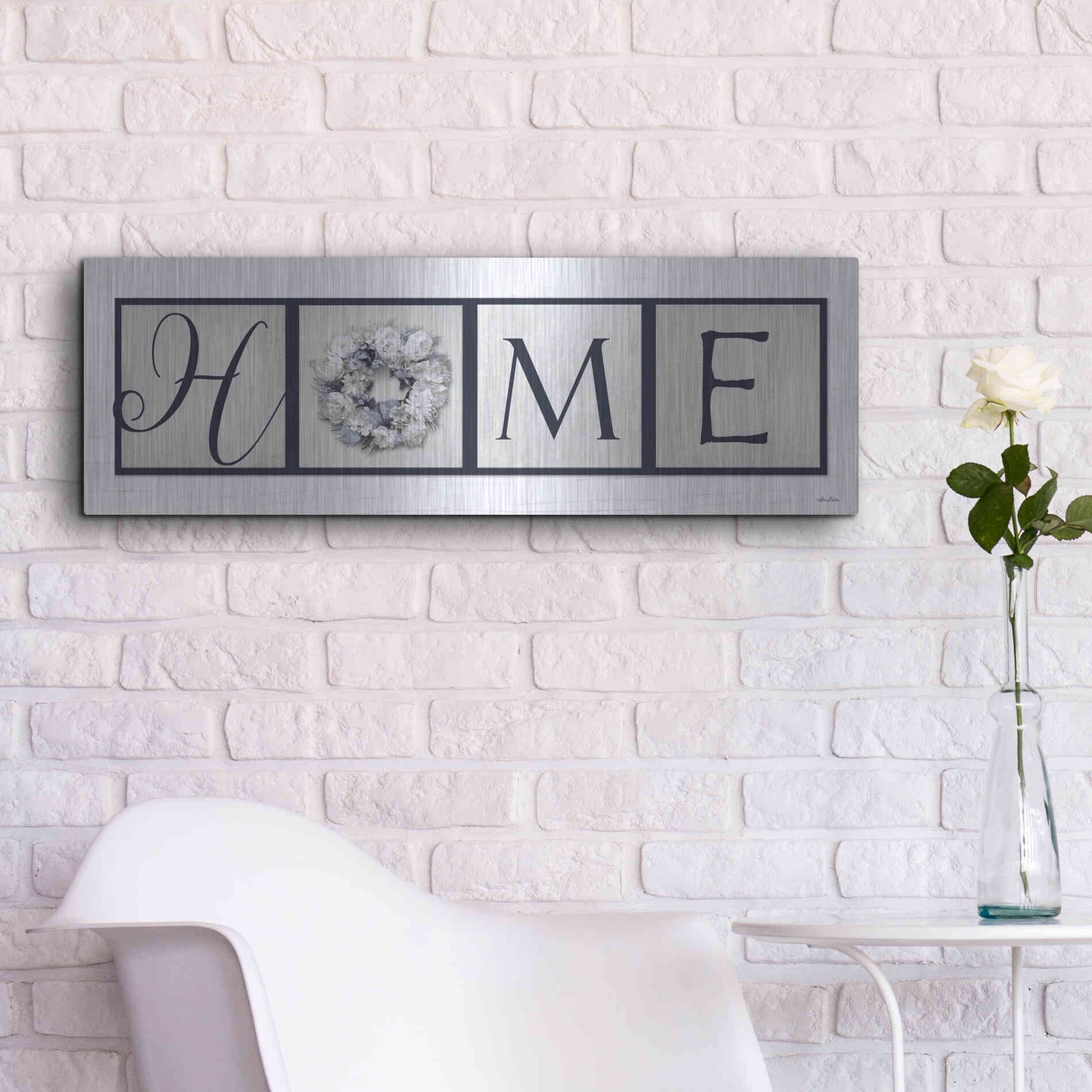 Luxe Metal Art 'Navy Blue Home' by Lori Deiter, Metal Wall Art,36x12