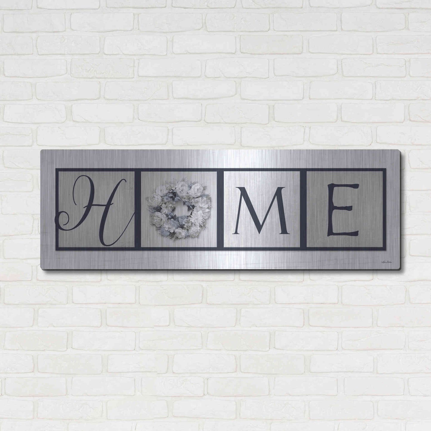Luxe Metal Art 'Navy Blue Home' by Lori Deiter, Metal Wall Art,48x16