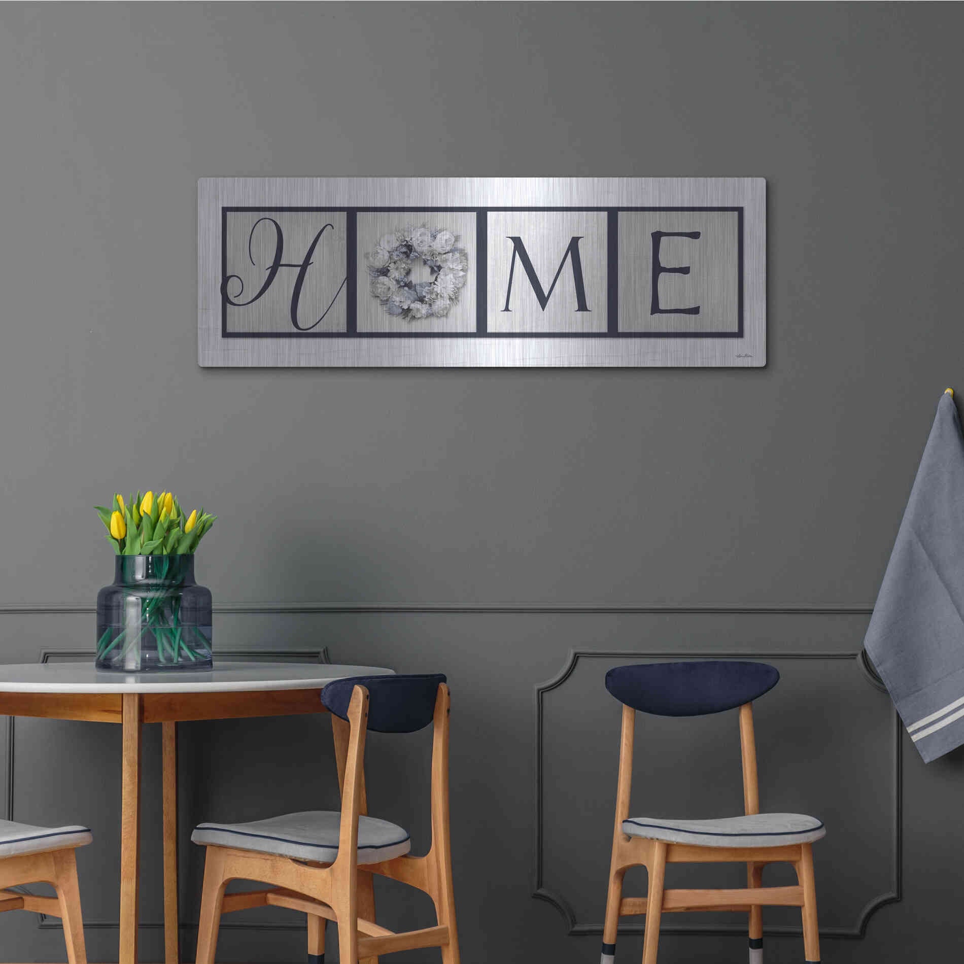 Luxe Metal Art 'Navy Blue Home' by Lori Deiter, Metal Wall Art,48x16