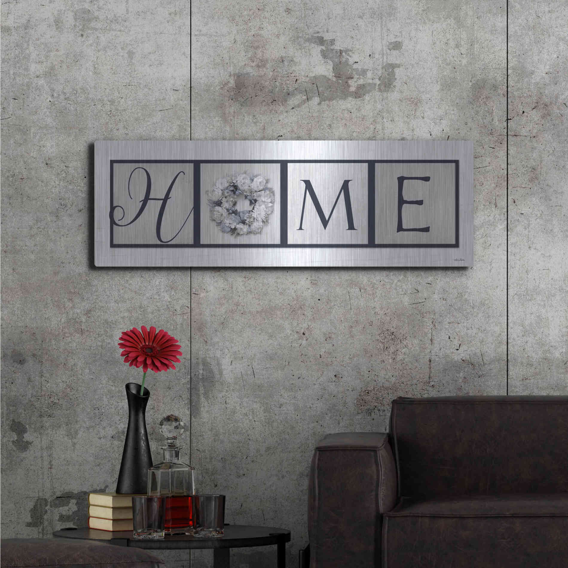 Luxe Metal Art 'Navy Blue Home' by Lori Deiter, Metal Wall Art,48x16
