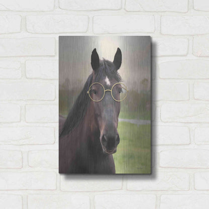 Luxe Metal Art 'Horse with Round Glasses' by Lori Deiter, Metal Wall Art,12x16