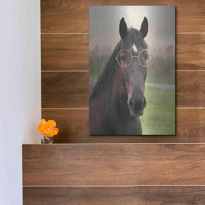 Luxe Metal Art 'Horse with Round Glasses' by Lori Deiter, Metal Wall Art,12x16