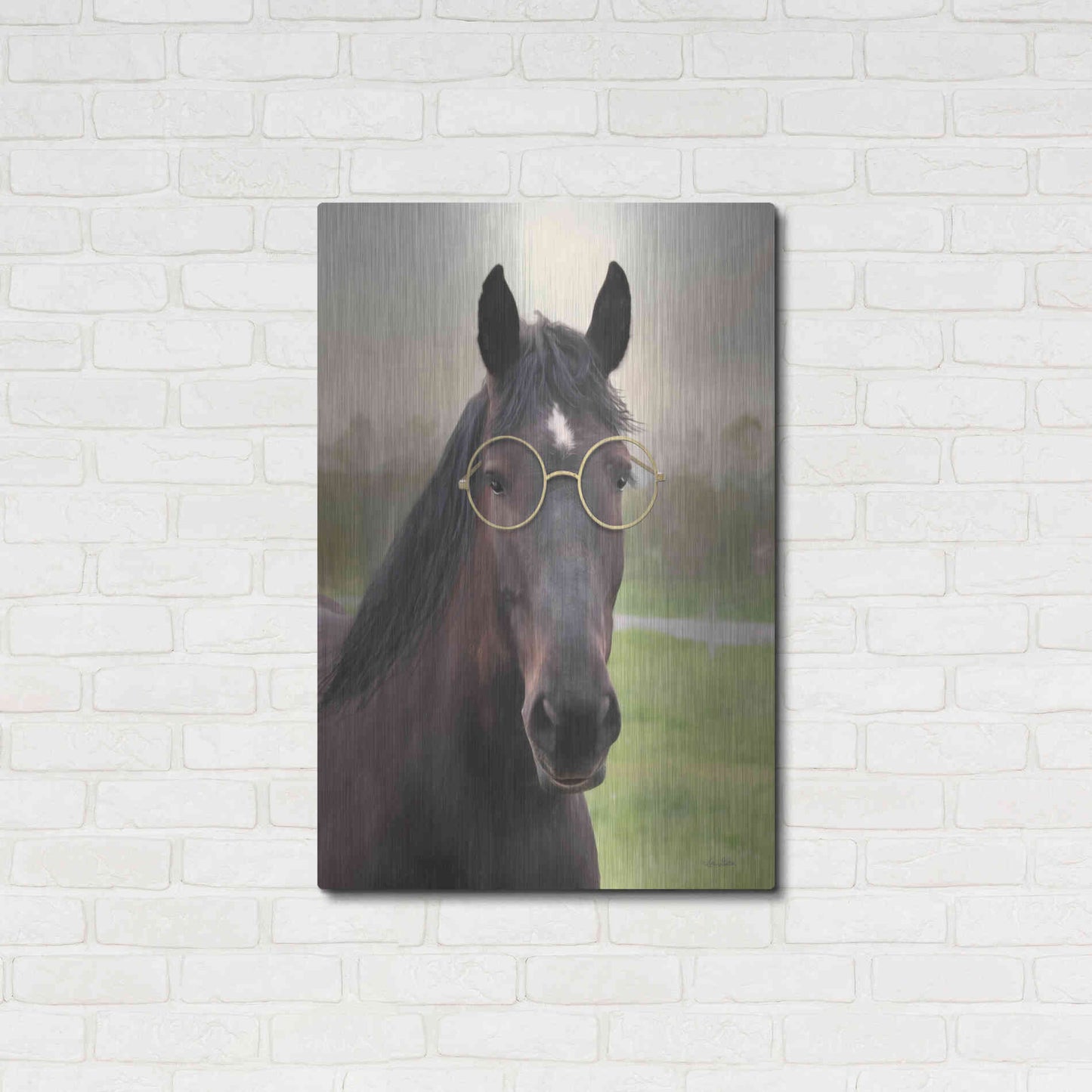 Luxe Metal Art 'Horse with Round Glasses' by Lori Deiter, Metal Wall Art,24x36