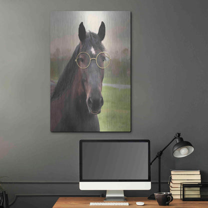 Luxe Metal Art 'Horse with Round Glasses' by Lori Deiter, Metal Wall Art,24x36