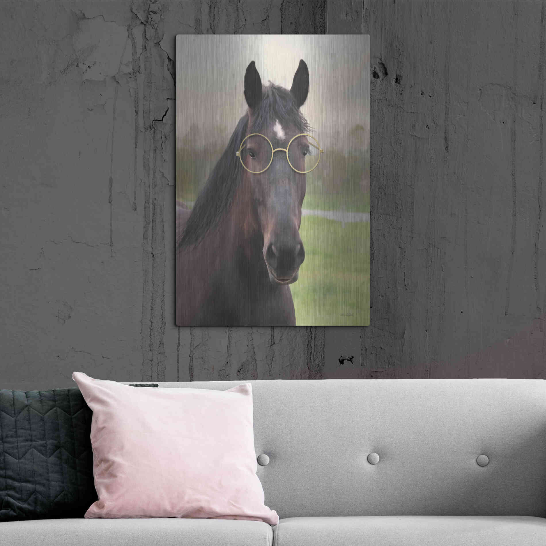 Luxe Metal Art 'Horse with Round Glasses' by Lori Deiter, Metal Wall Art,24x36