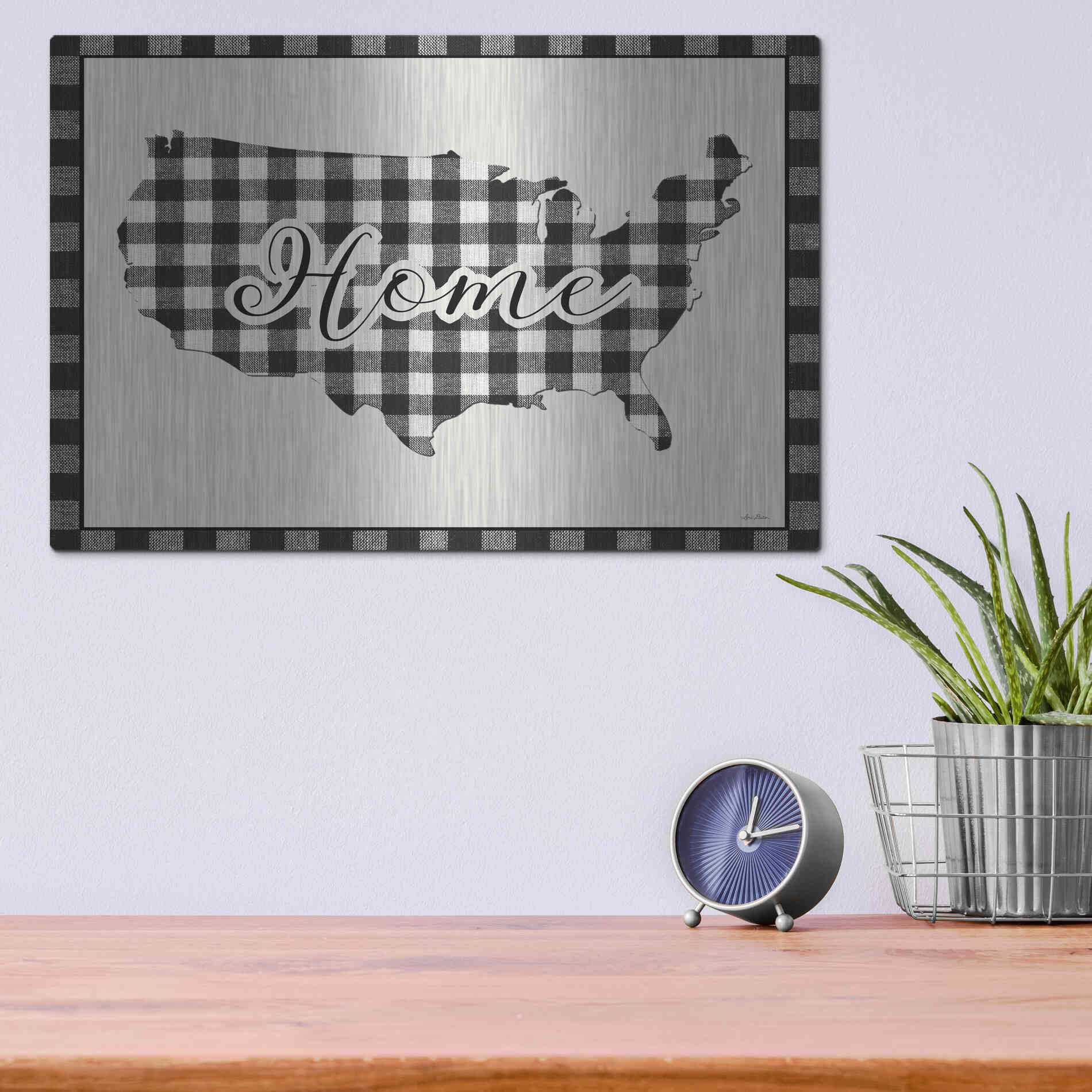 Luxe Metal Art 'USA Home Plaid' by Lori Deiter, Metal Wall Art,16x12