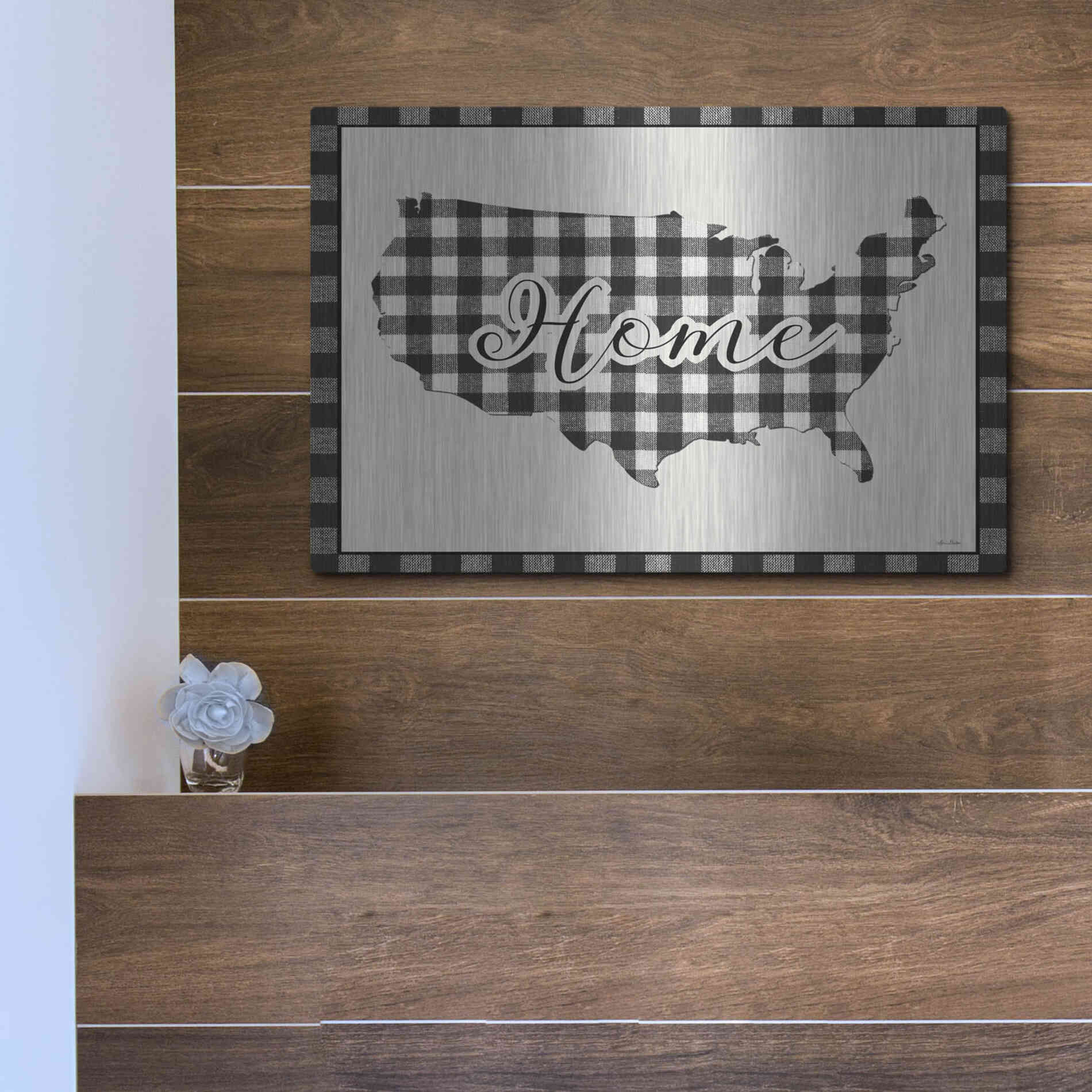Luxe Metal Art 'USA Home Plaid' by Lori Deiter, Metal Wall Art,16x12