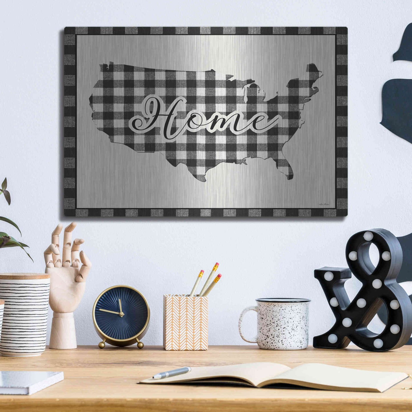 Luxe Metal Art 'USA Home Plaid' by Lori Deiter, Metal Wall Art,16x12