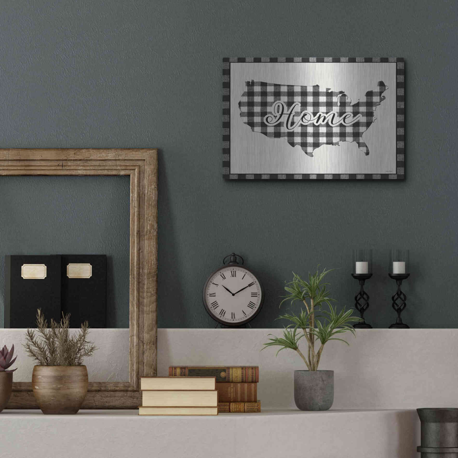 Luxe Metal Art 'USA Home Plaid' by Lori Deiter, Metal Wall Art,16x12